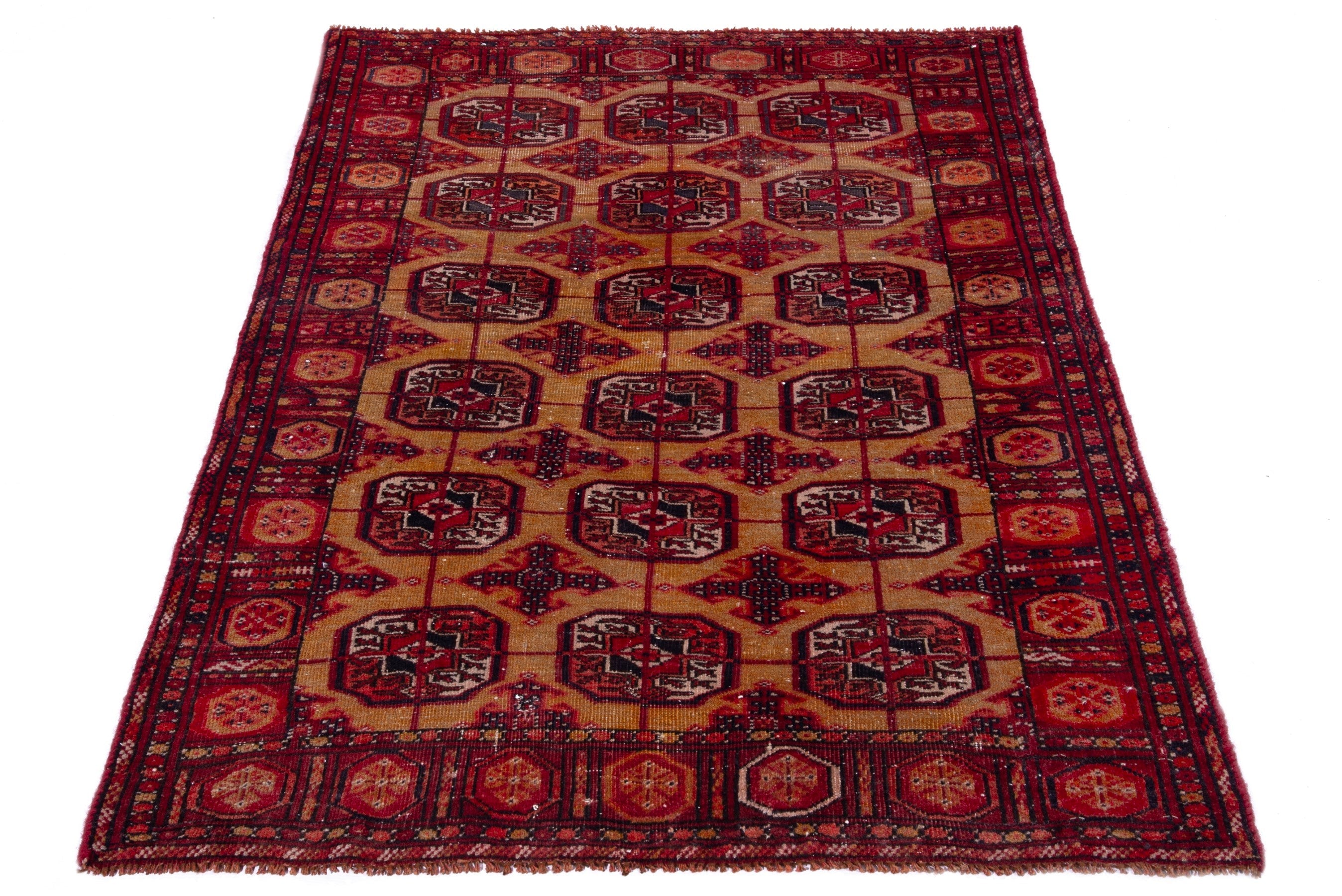 Persian Baluch accent rug in terracotta and deep red, view 2 of 16