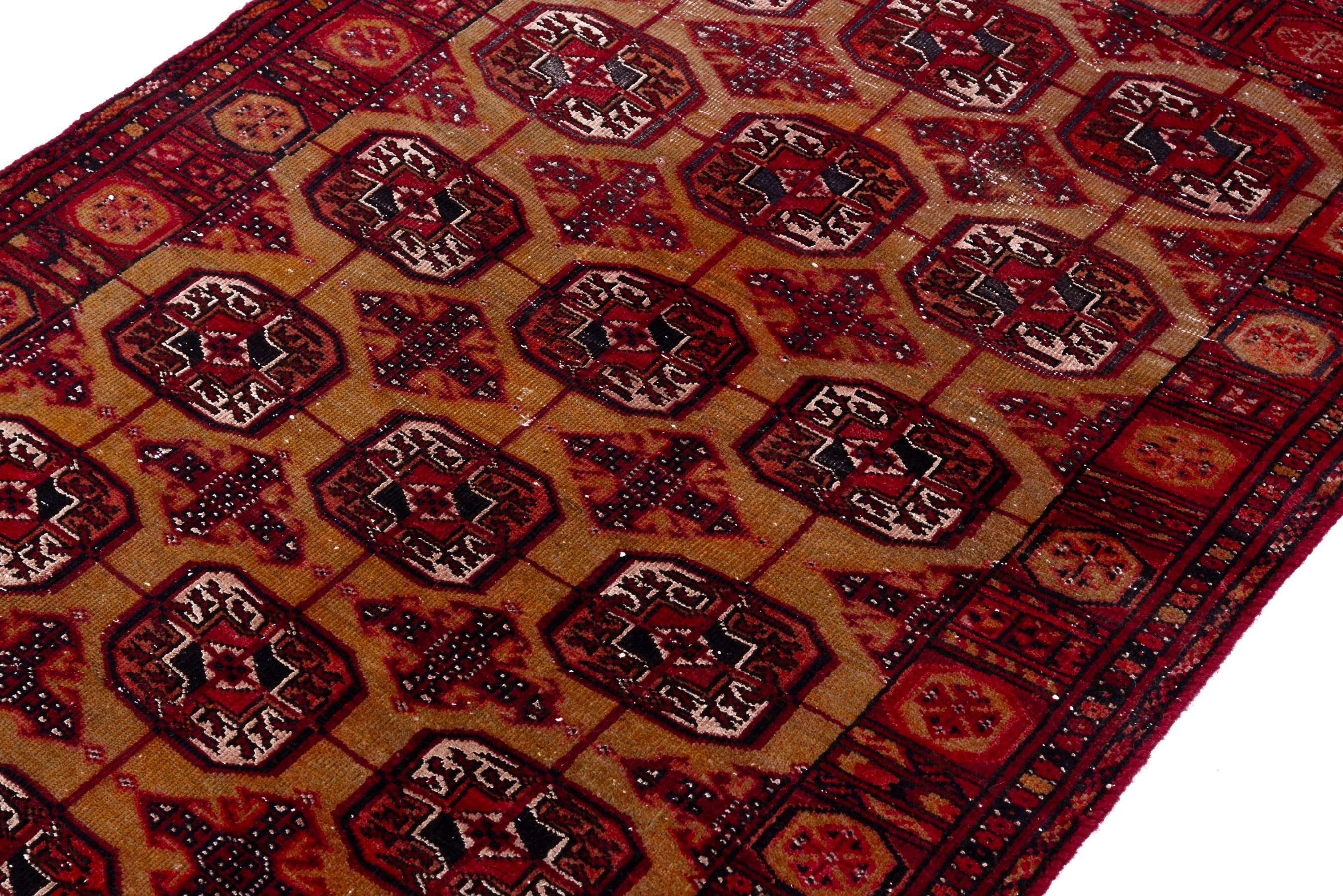 Persian Baluch accent rug in terracotta and deep red, view 6 of 16