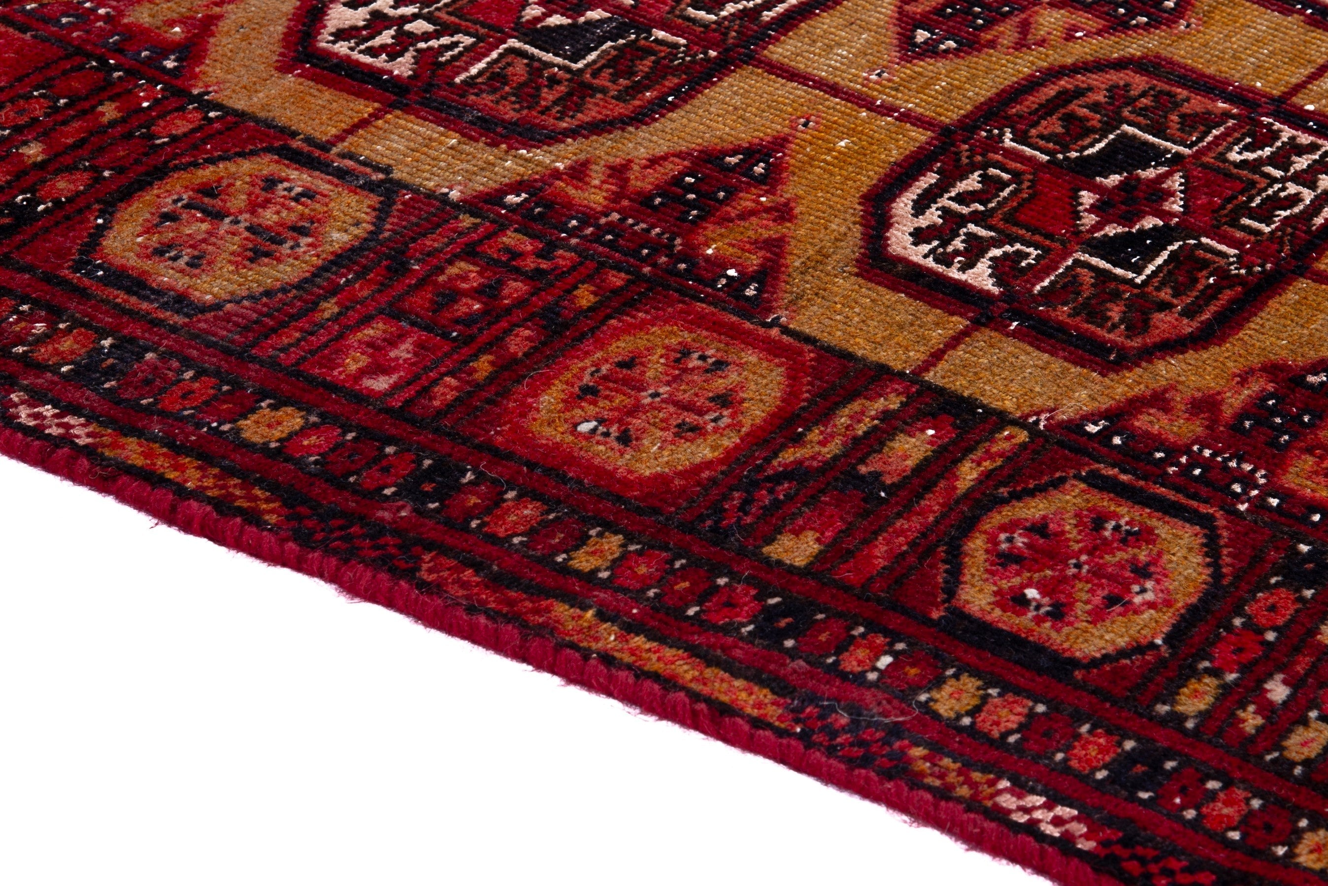 Persian Baluch accent rug in terracotta and deep red, view 8 of 16