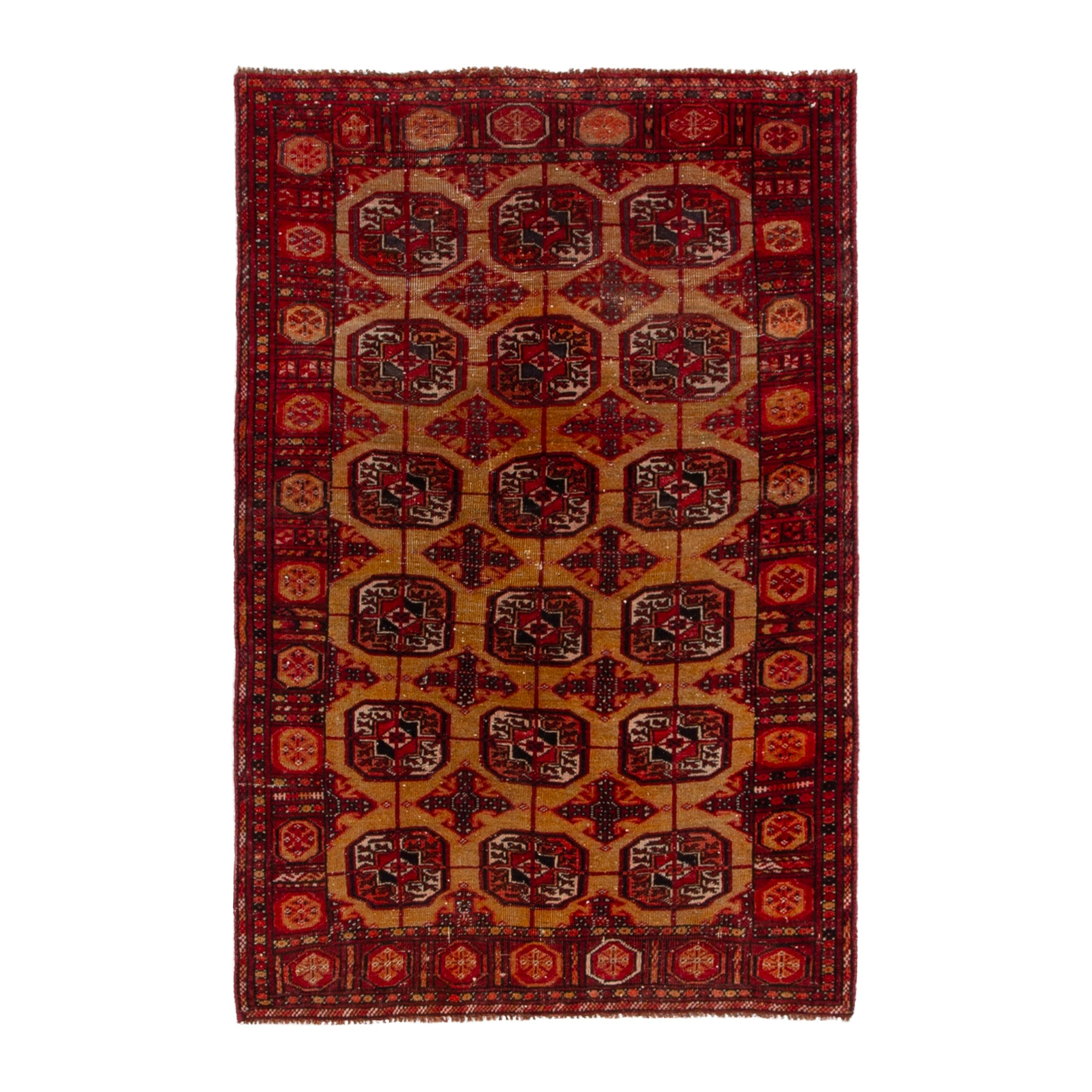 Persian Baluch accent rug in terracotta and deep red, 3'3" x 4'9"