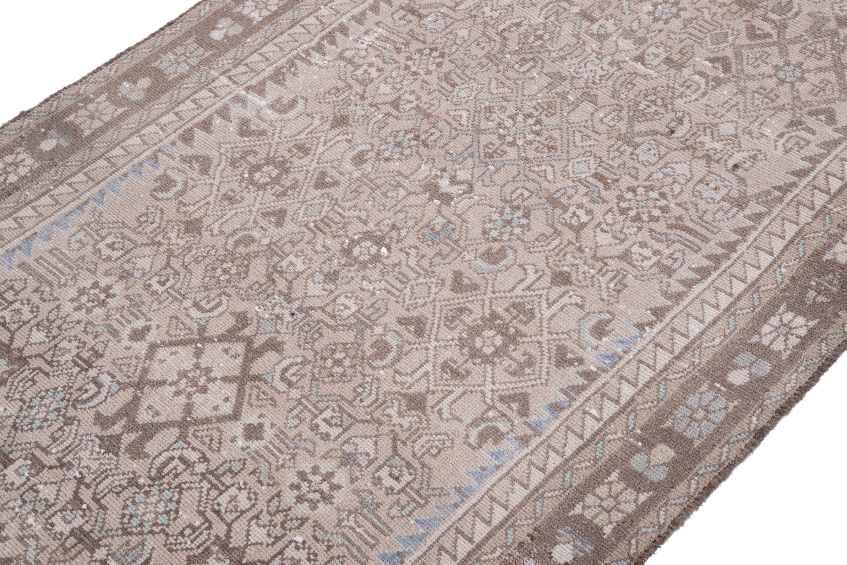 Persian Hamedan runner rug in taupe and greige, view 6 of 17