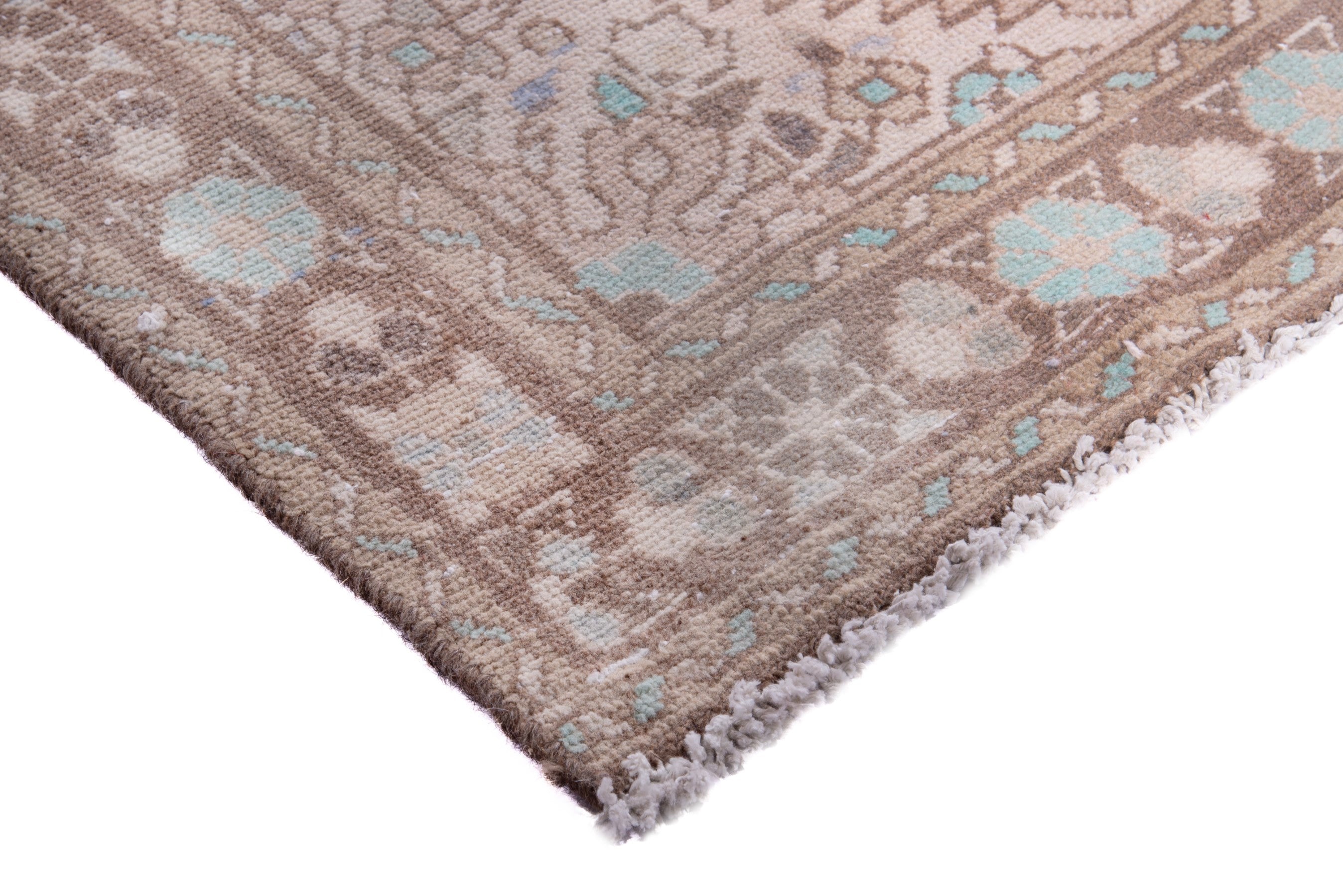 Persian Hamedan runner rug in taupe and greige, view 4 of 17