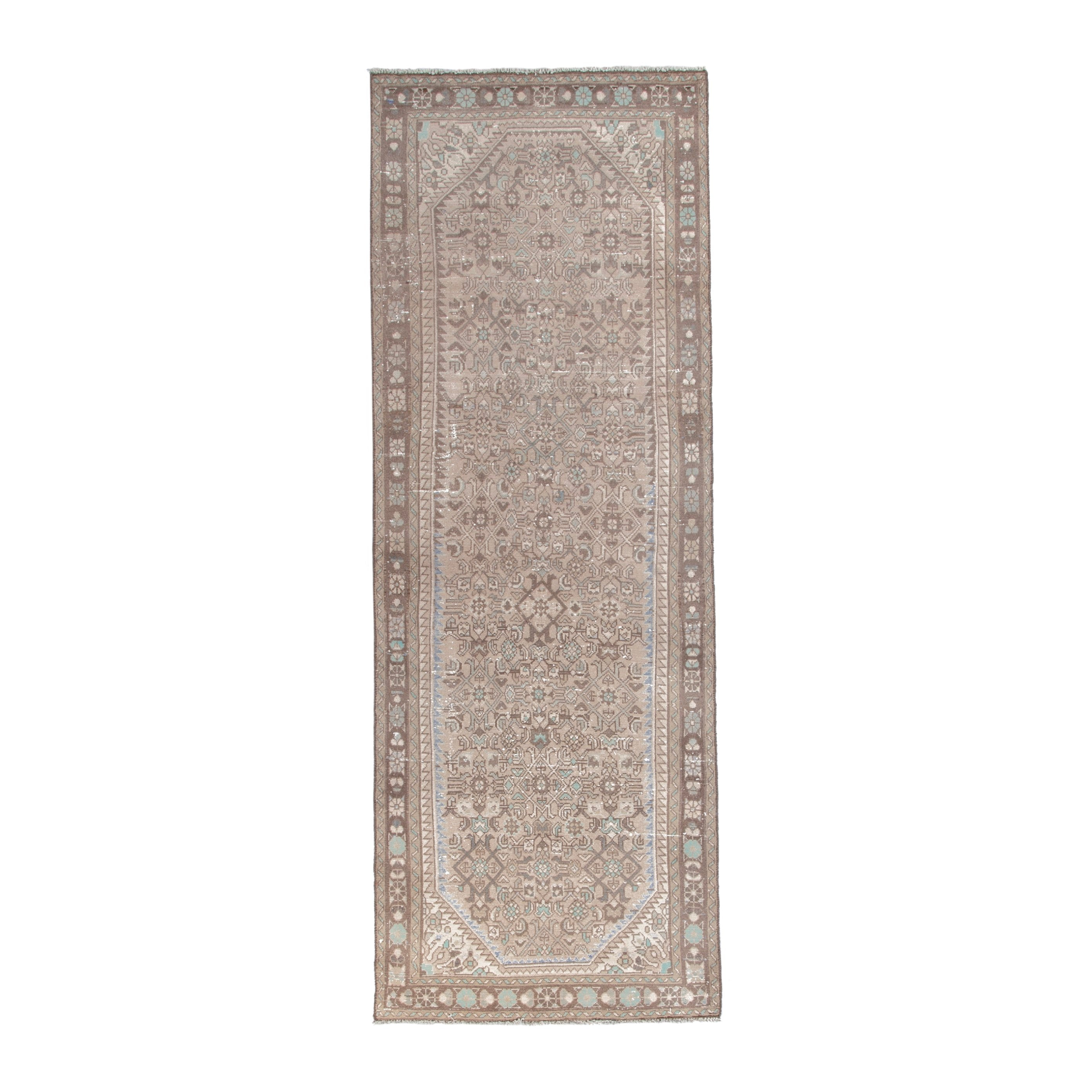 Persian Hamedan runner rug in taupe and greige, 3'5" x 9'7"