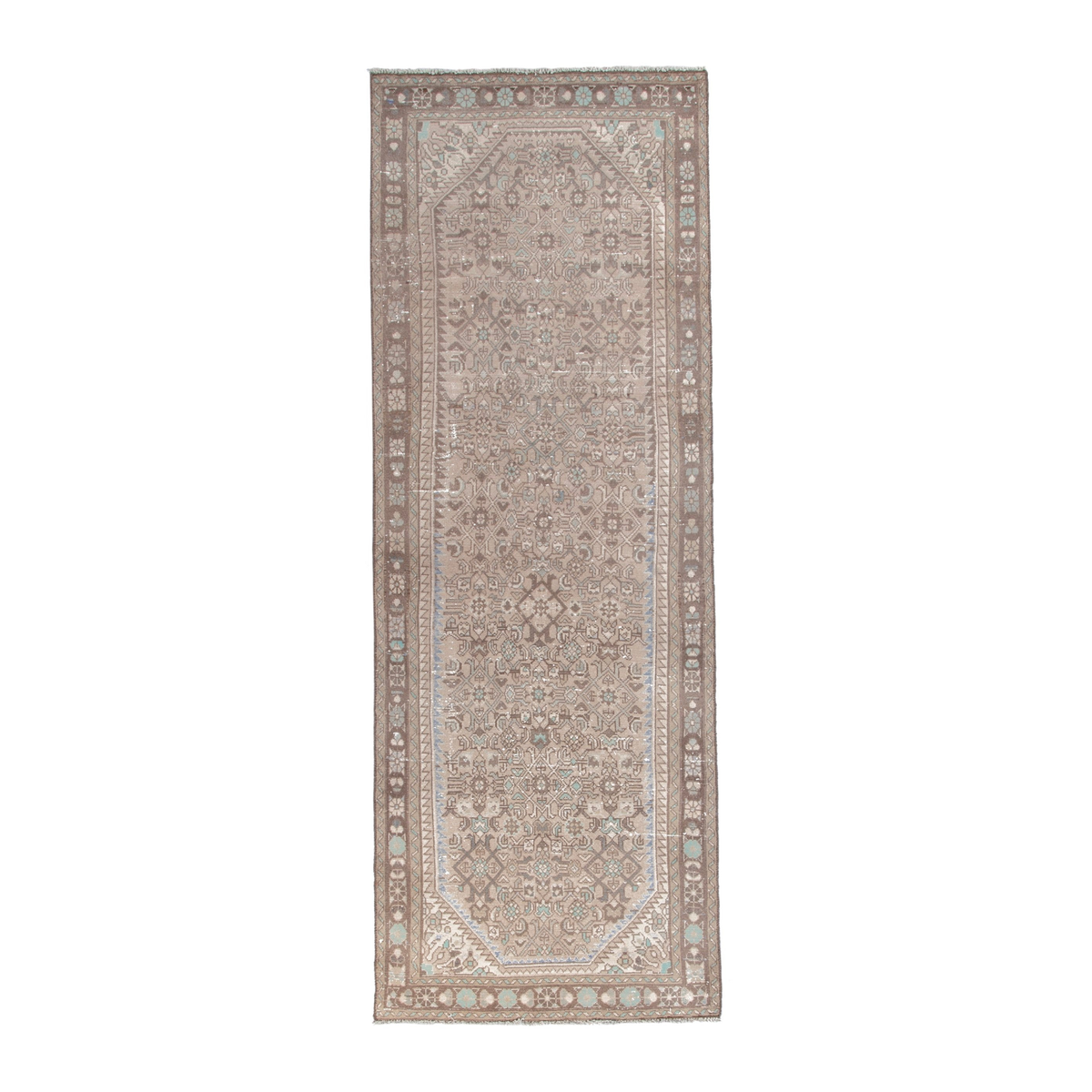 Persian Hamedan runner rug in taupe and greige, 3'5" x 9'7"