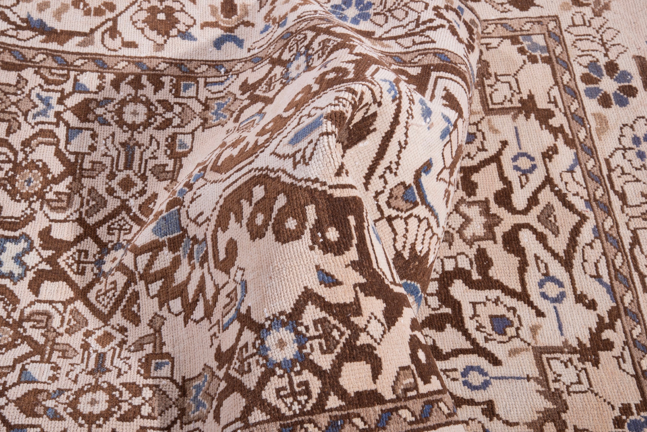 Persian Hamedan runner rug in cream and tan, view 14 of 17