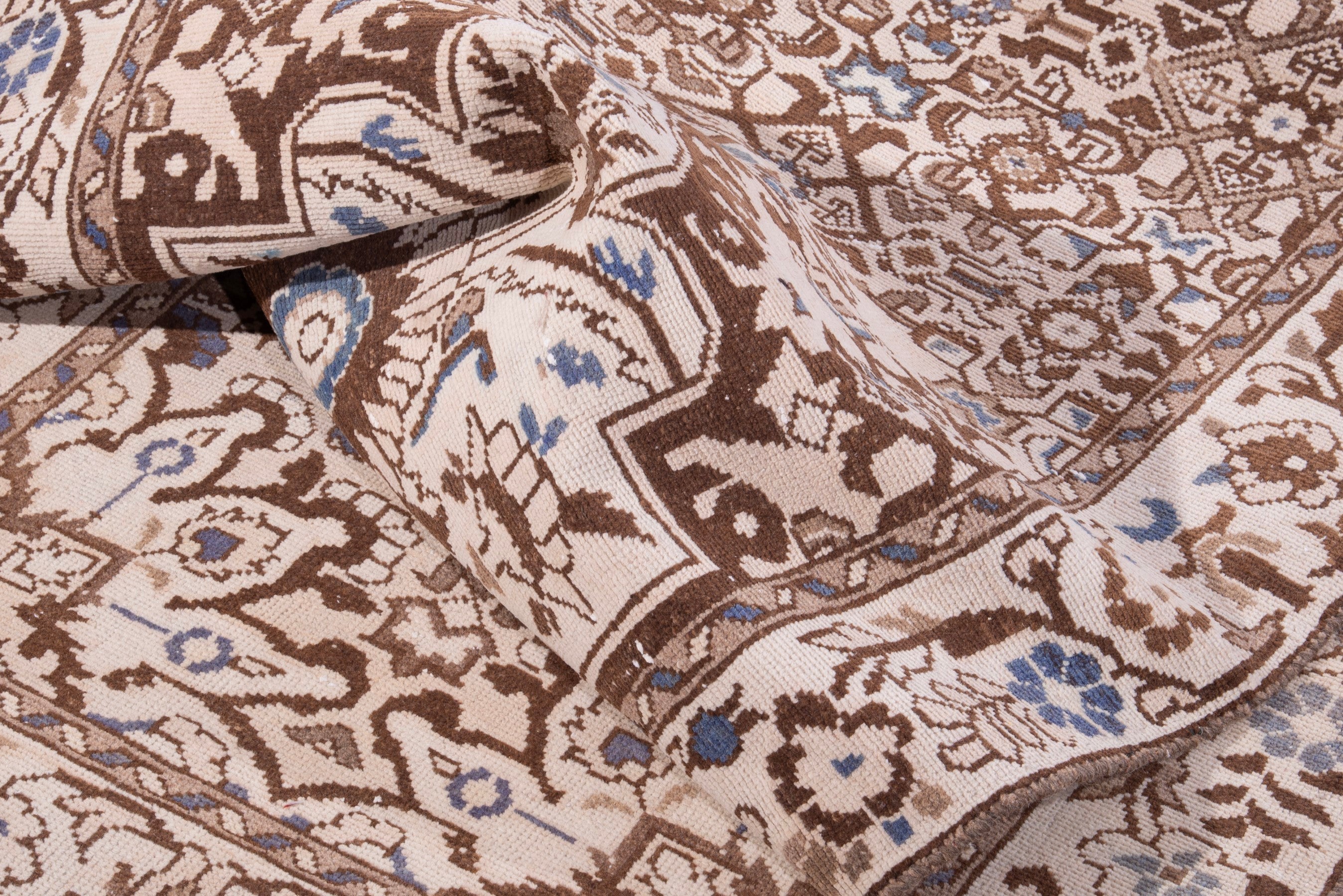 Persian Hamedan runner rug in cream and tan, view 15 of 17
