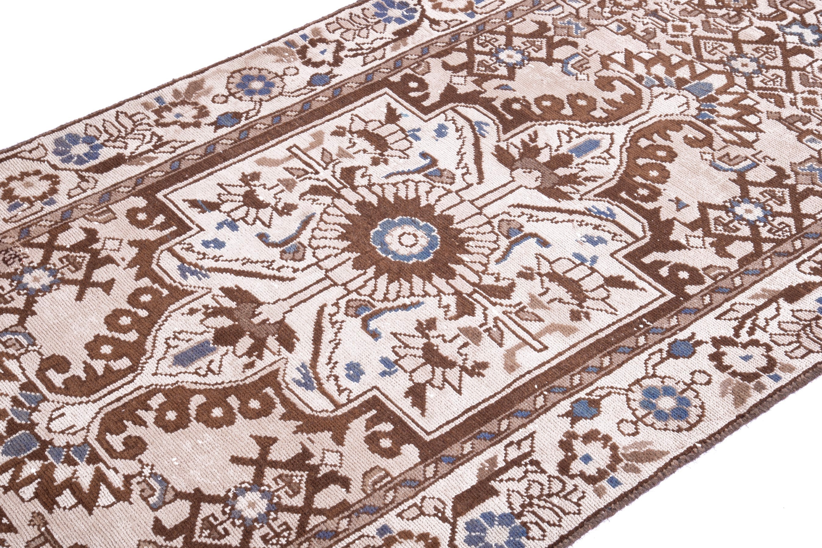 Persian Hamedan runner rug in cream and tan, view 6 of 17