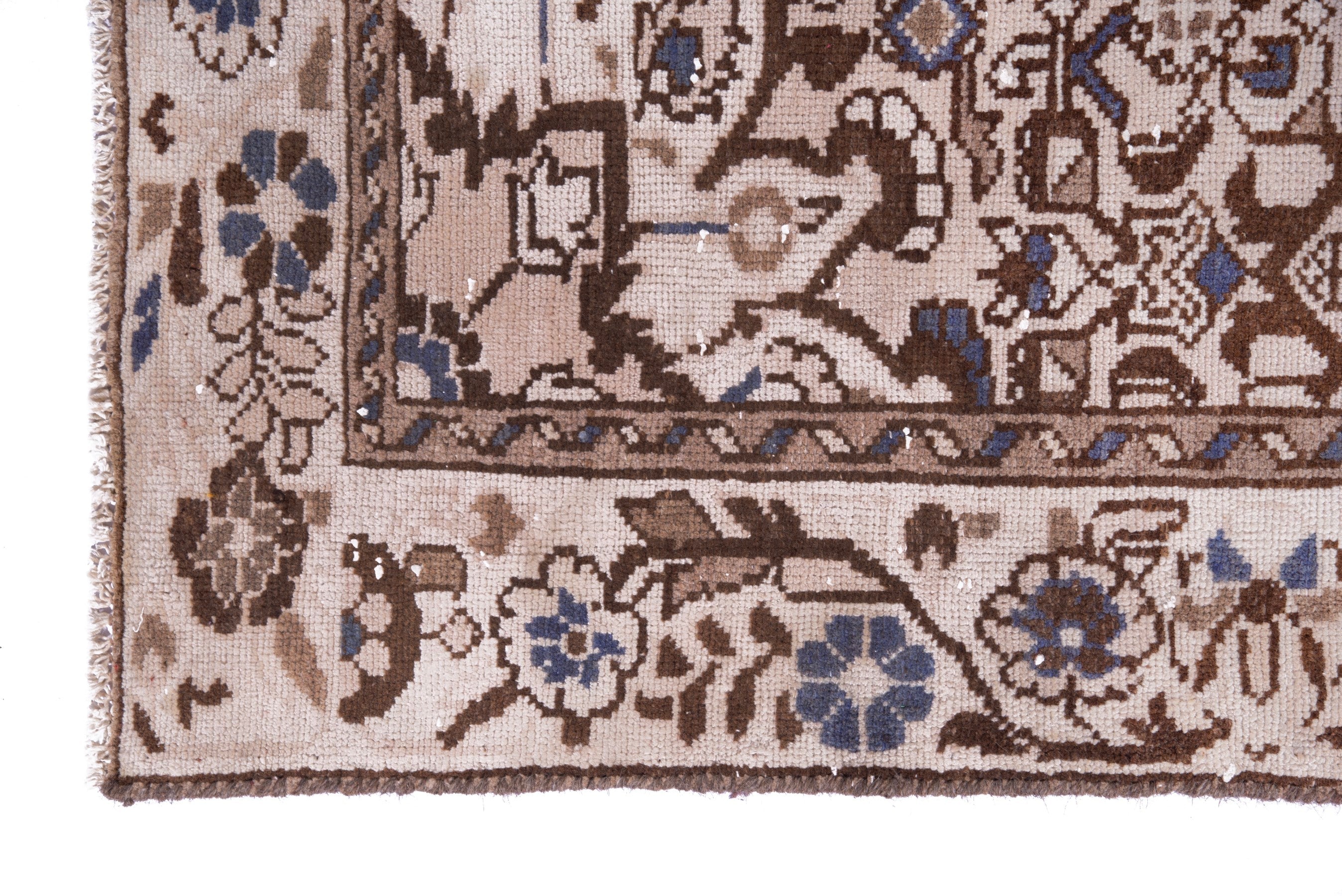 Persian Hamedan runner rug in cream and tan, view 5 of 17