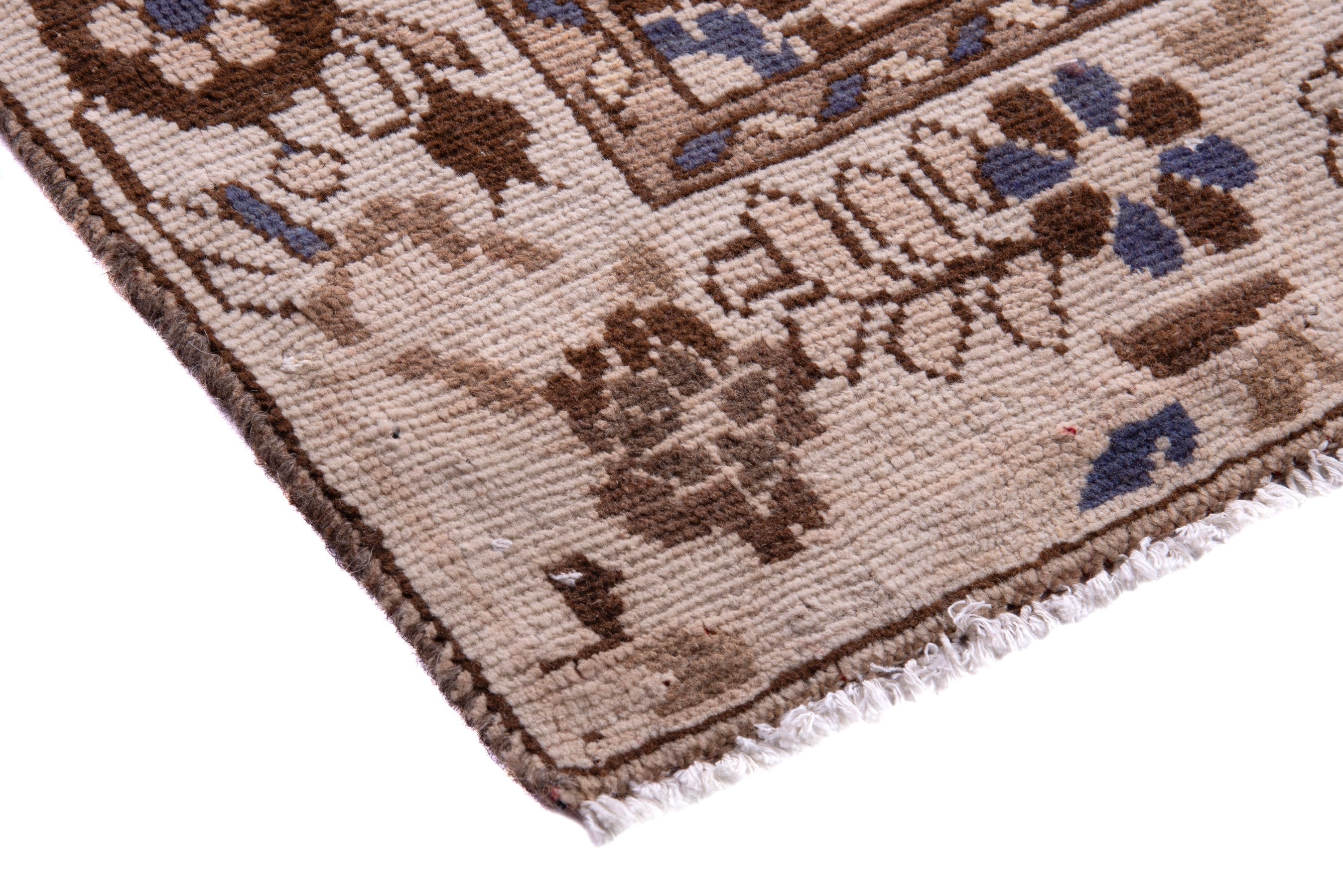 Persian Hamedan runner rug in cream and tan, view 4 of 17
