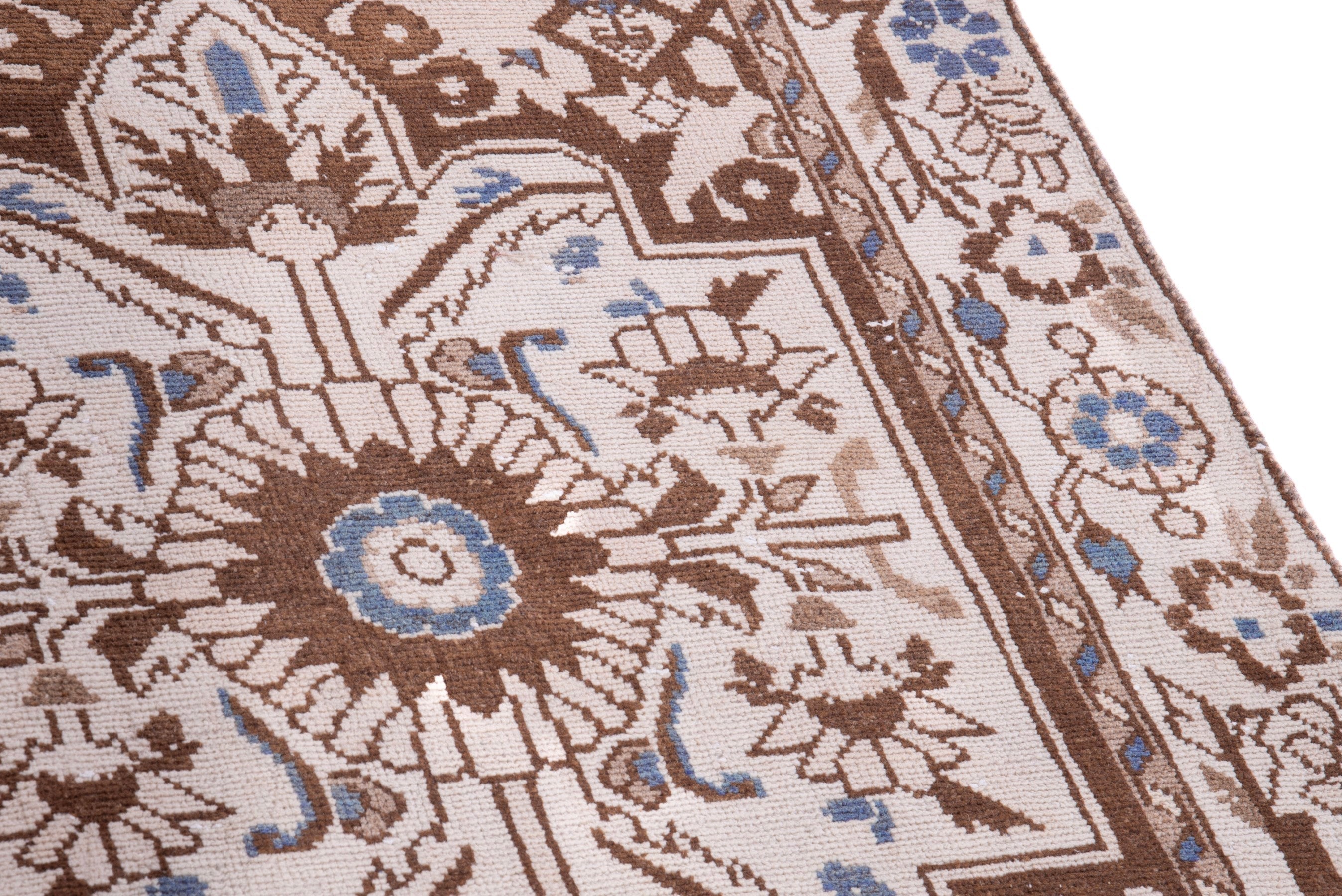 Persian Hamedan runner rug in cream and tan, view 7 of 17
