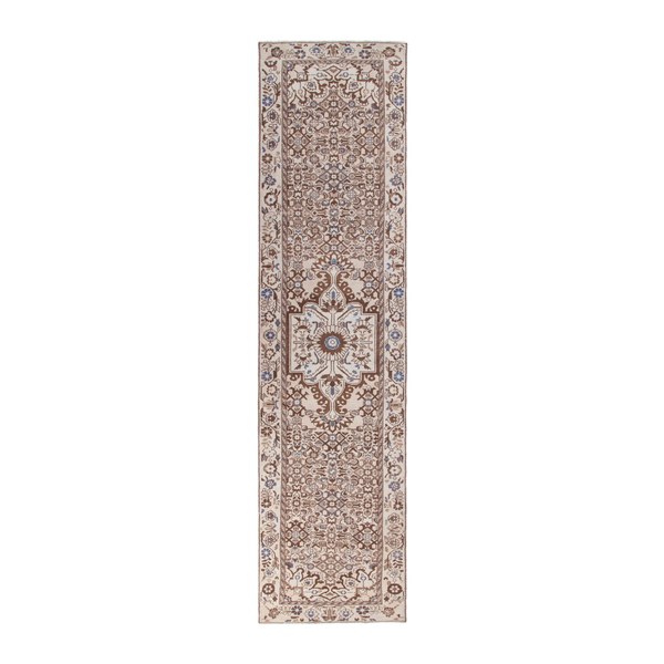 Persian Hamadan runner rug in cream and tan, 3'3" x 13'4"