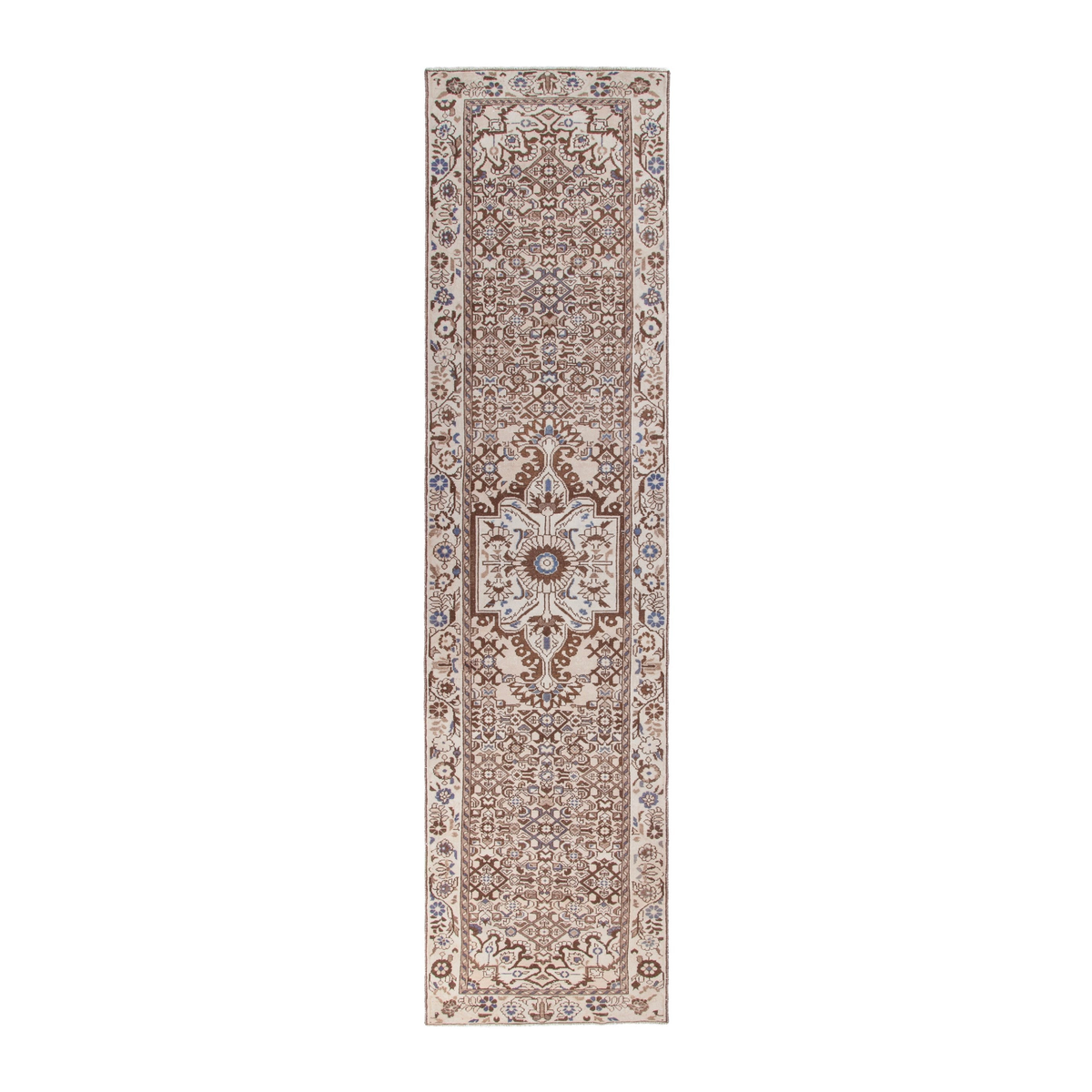 Persian Hamedan runner rug in cream and tan, 3'3" x 13'4"
