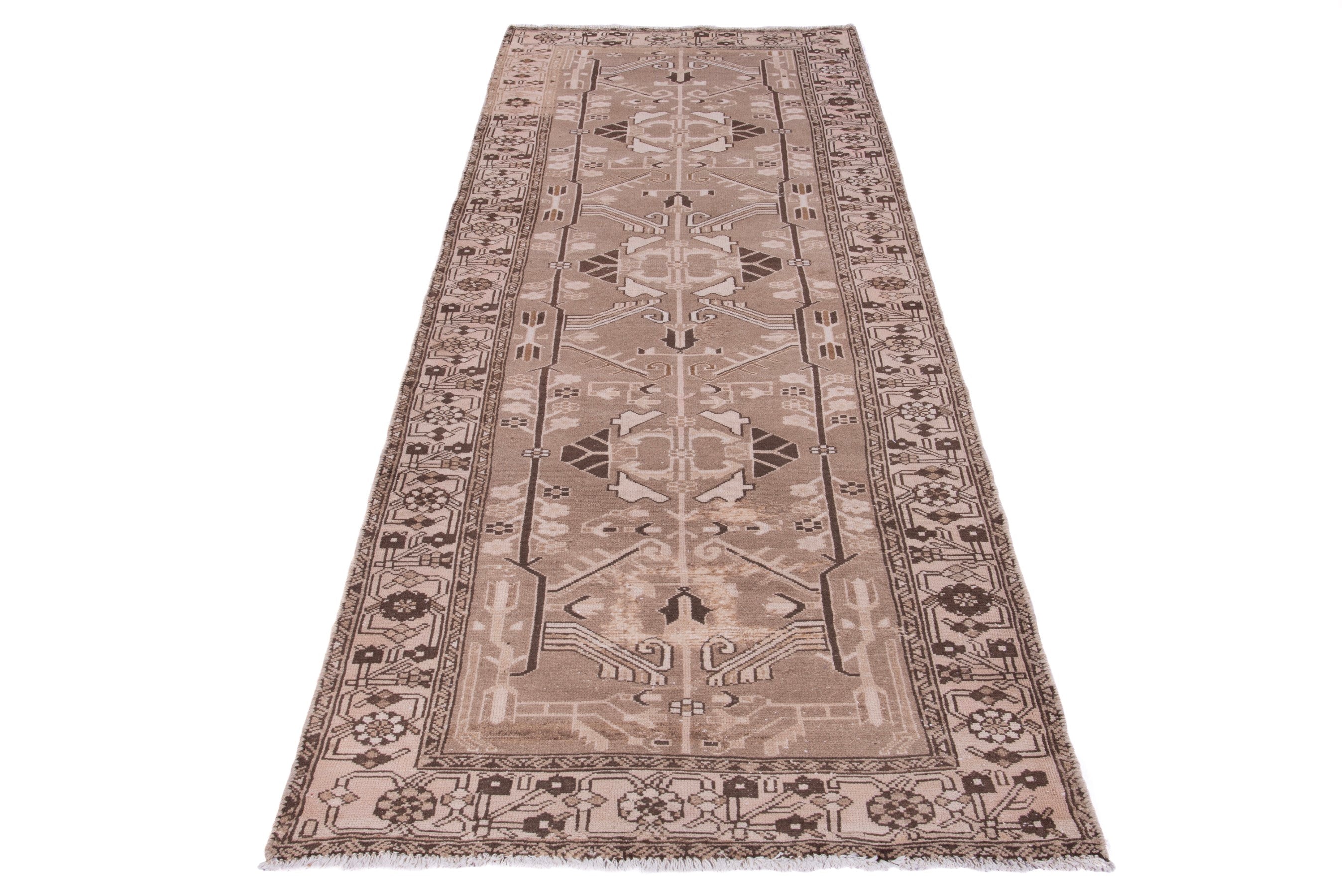Persian Saveh runner rug in beige and greige, view 2 of 16