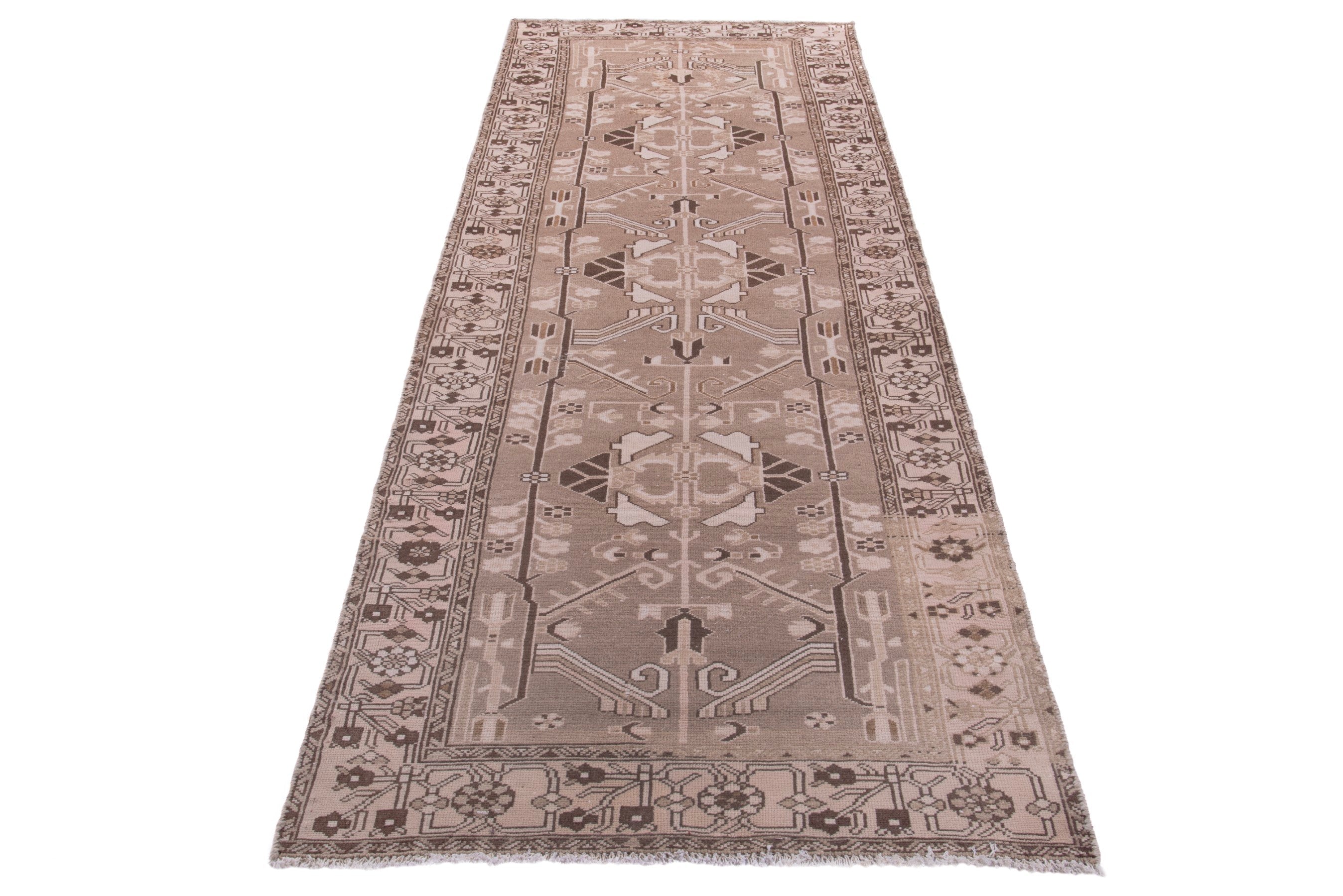 Persian Saveh runner rug in beige and greige, view 3 of 16
