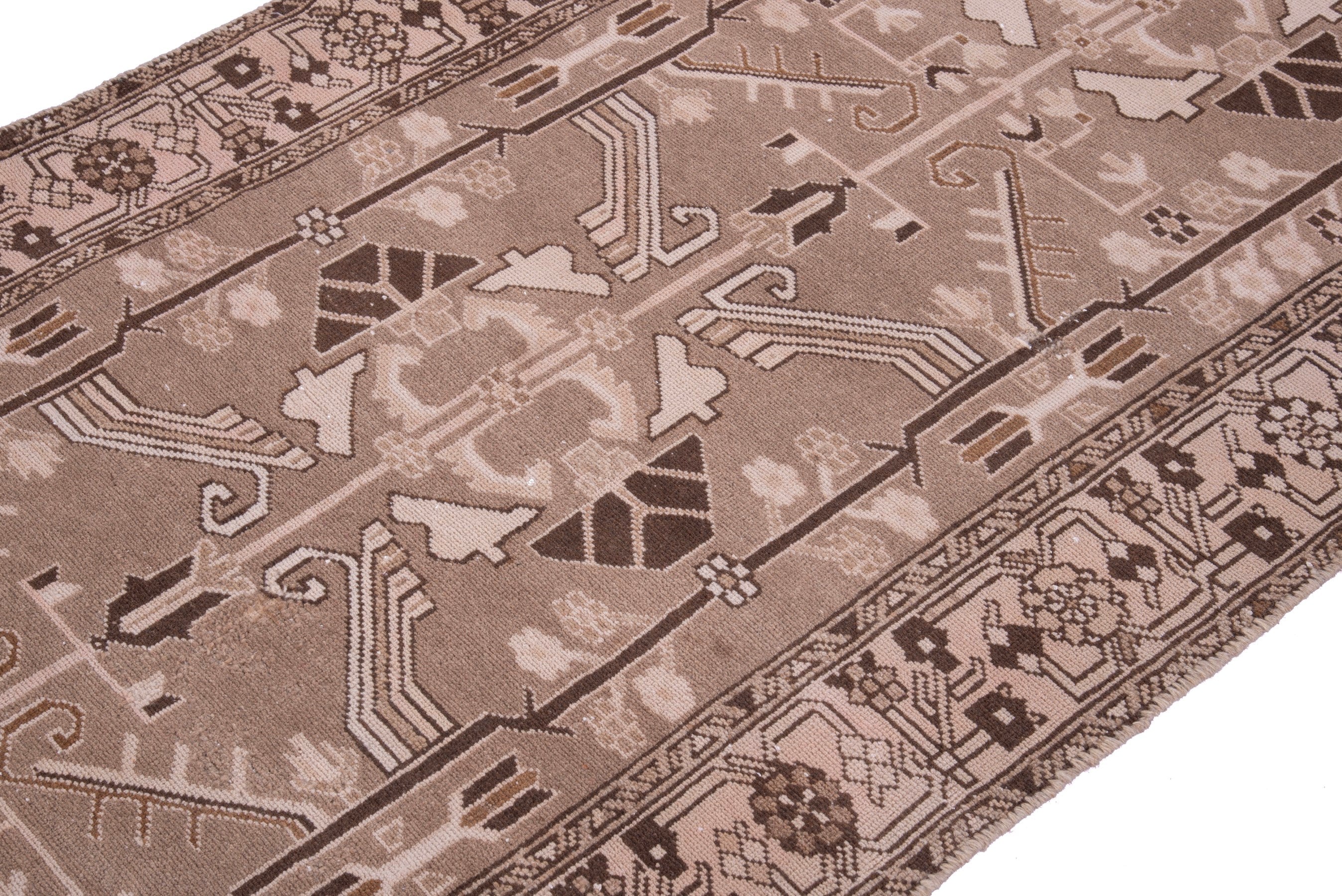 Persian Saveh runner rug in beige and greige, view 6 of 16