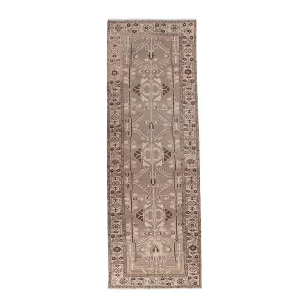 Persian Saveh runner rug in beige and greige, 3'4" x 9'11"