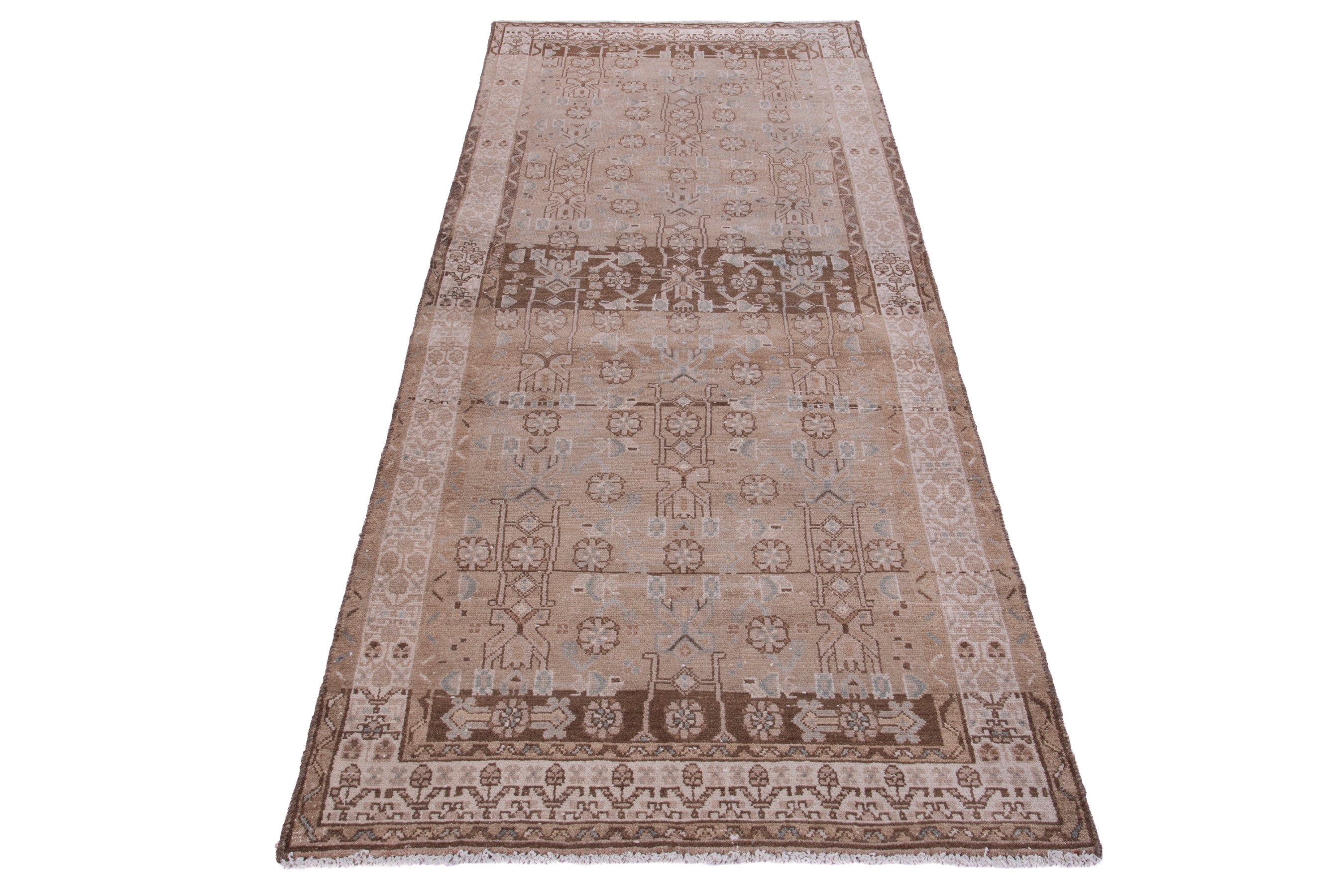 Persian Hamedan runner rug in muted pink and brick, view 2 of 17