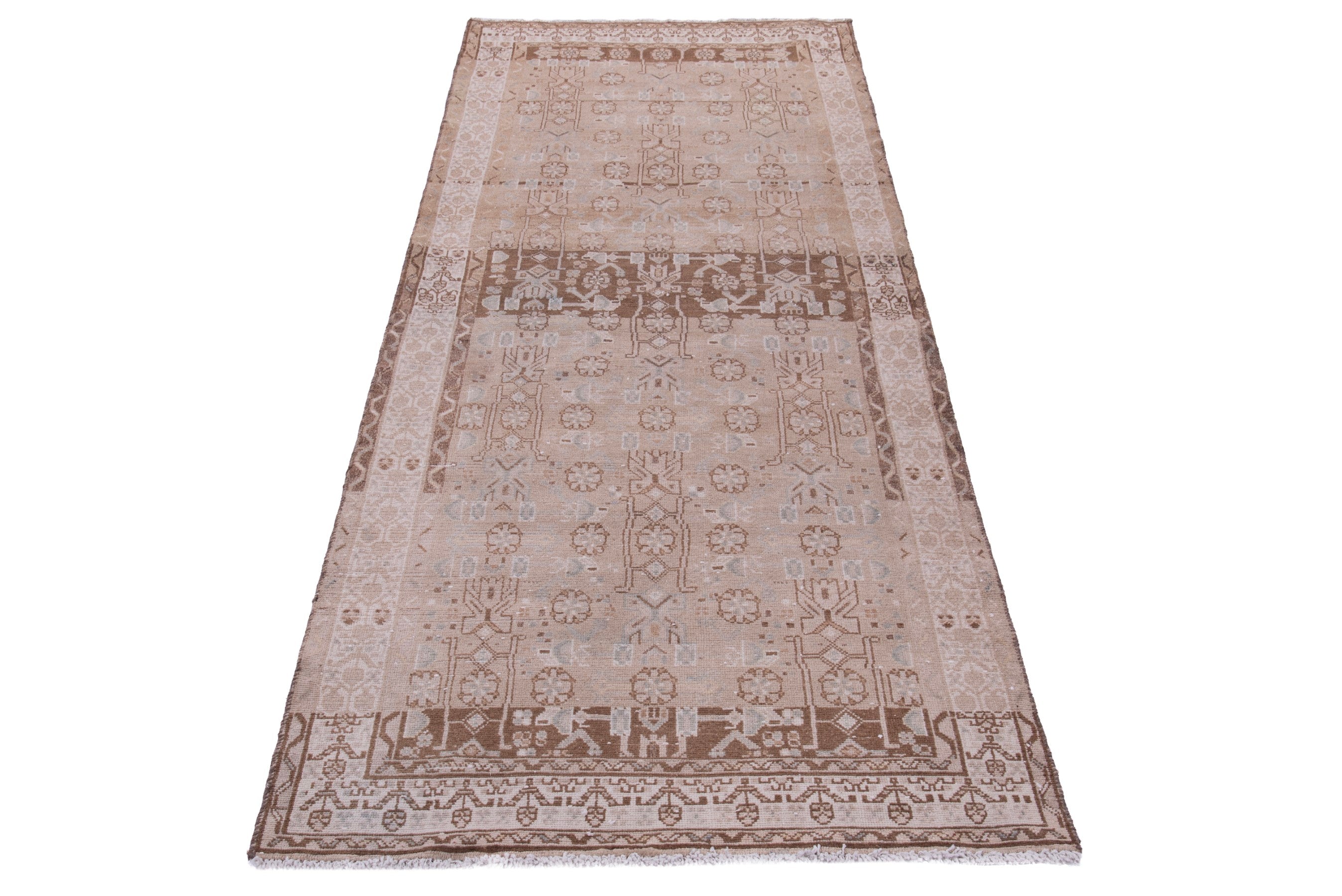 Persian Hamedan runner rug in muted pink and brick, view 3 of 17