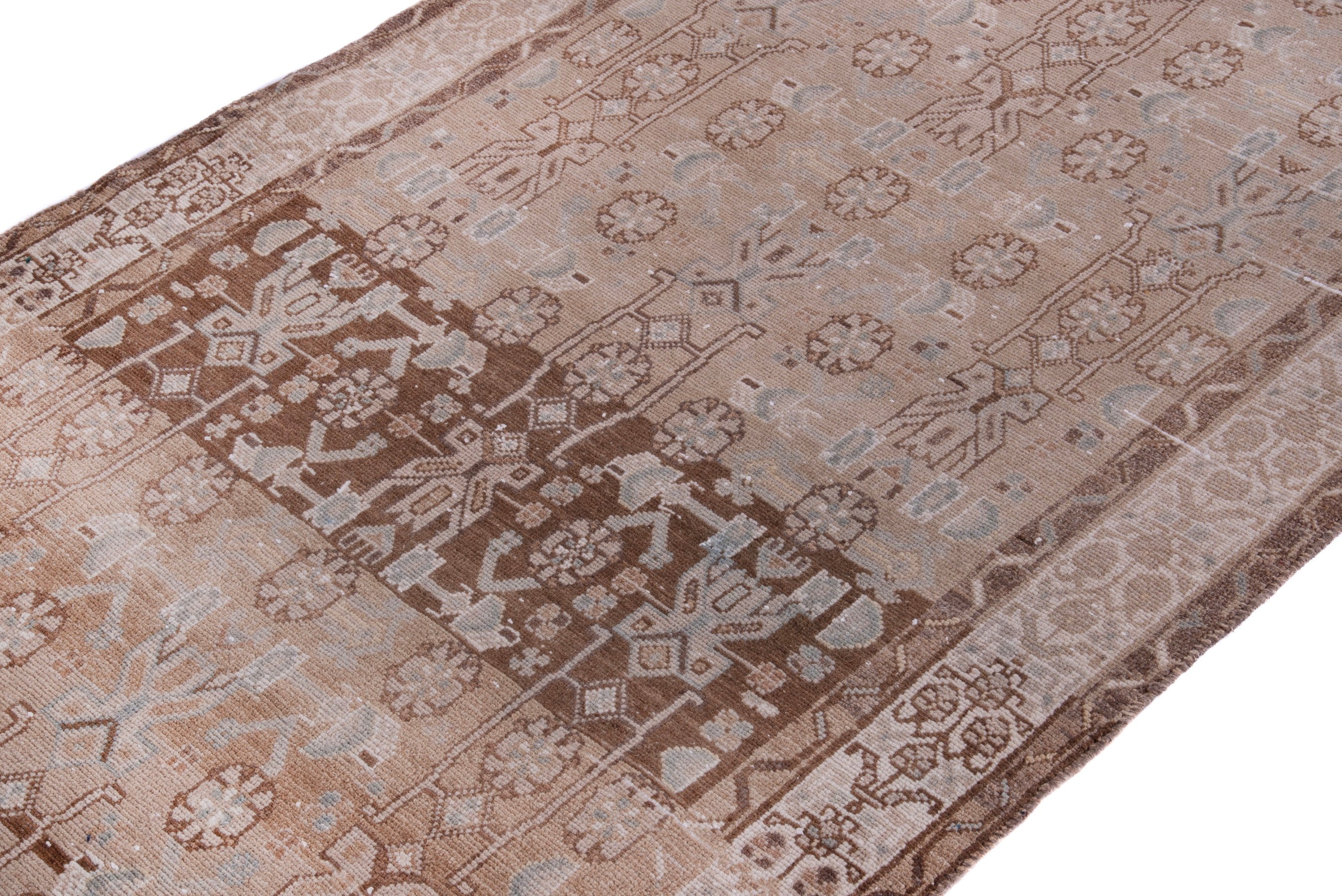 Persian Hamedan runner rug in muted pink and brick, view 6 of 17