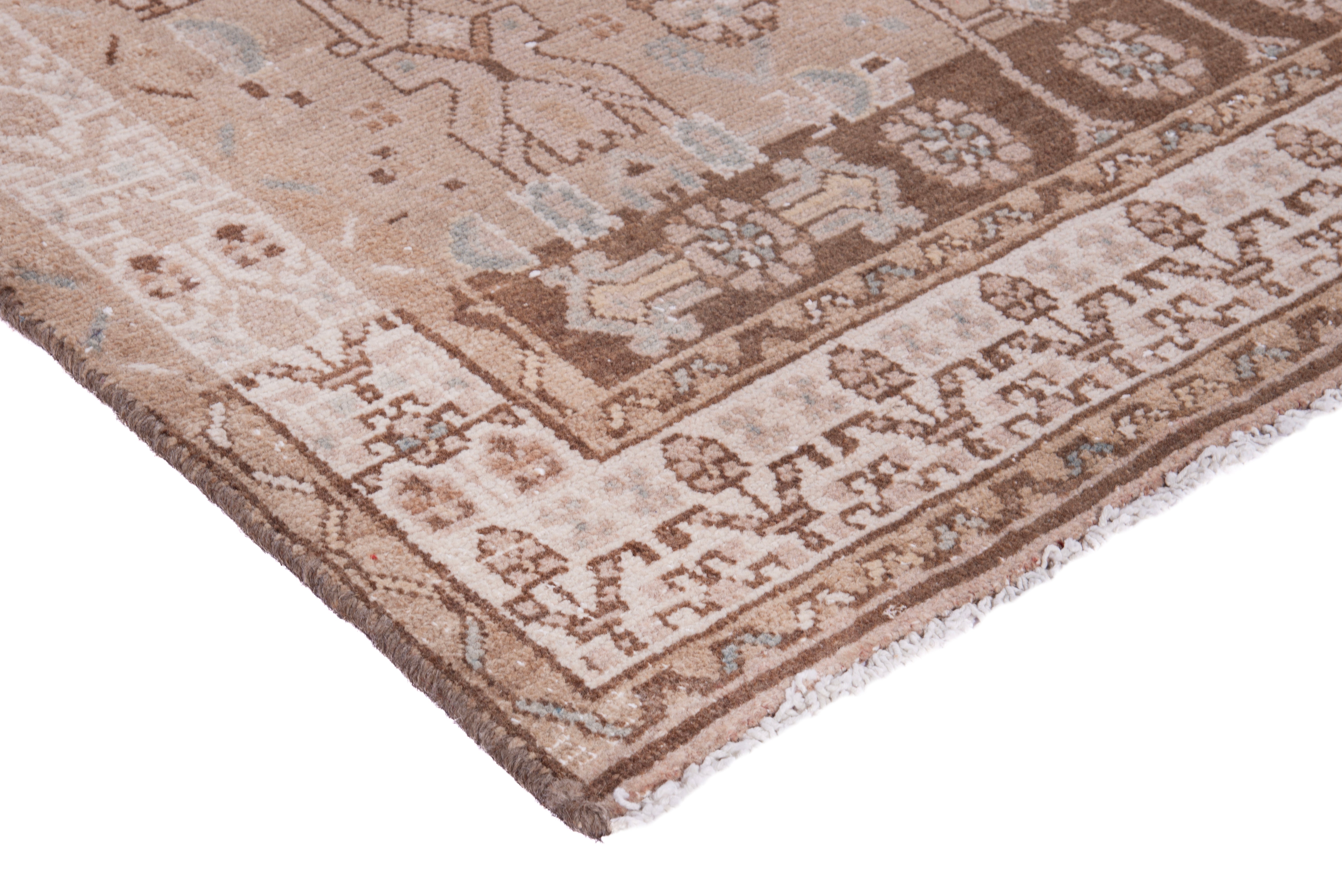 Persian Hamedan runner rug in muted pink and brick, view 4 of 17