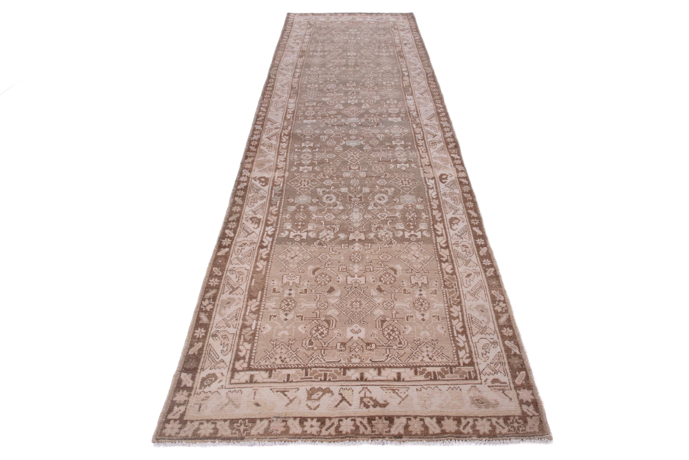 Persian Hamedan runner rug in taupe and dusty rose, view 2 of 16