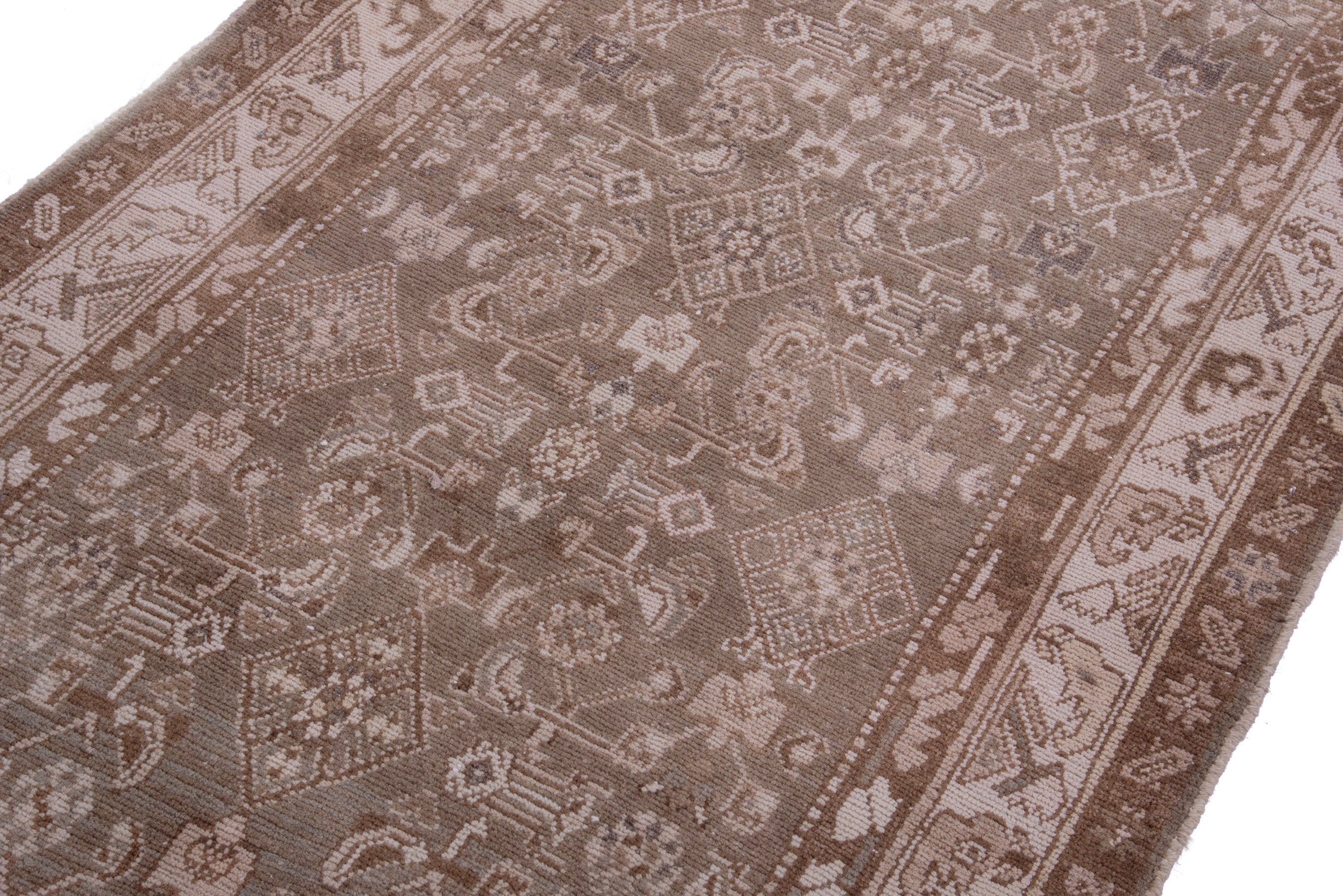 Persian Hamedan runner rug in taupe and dusty rose, view 6 of 16