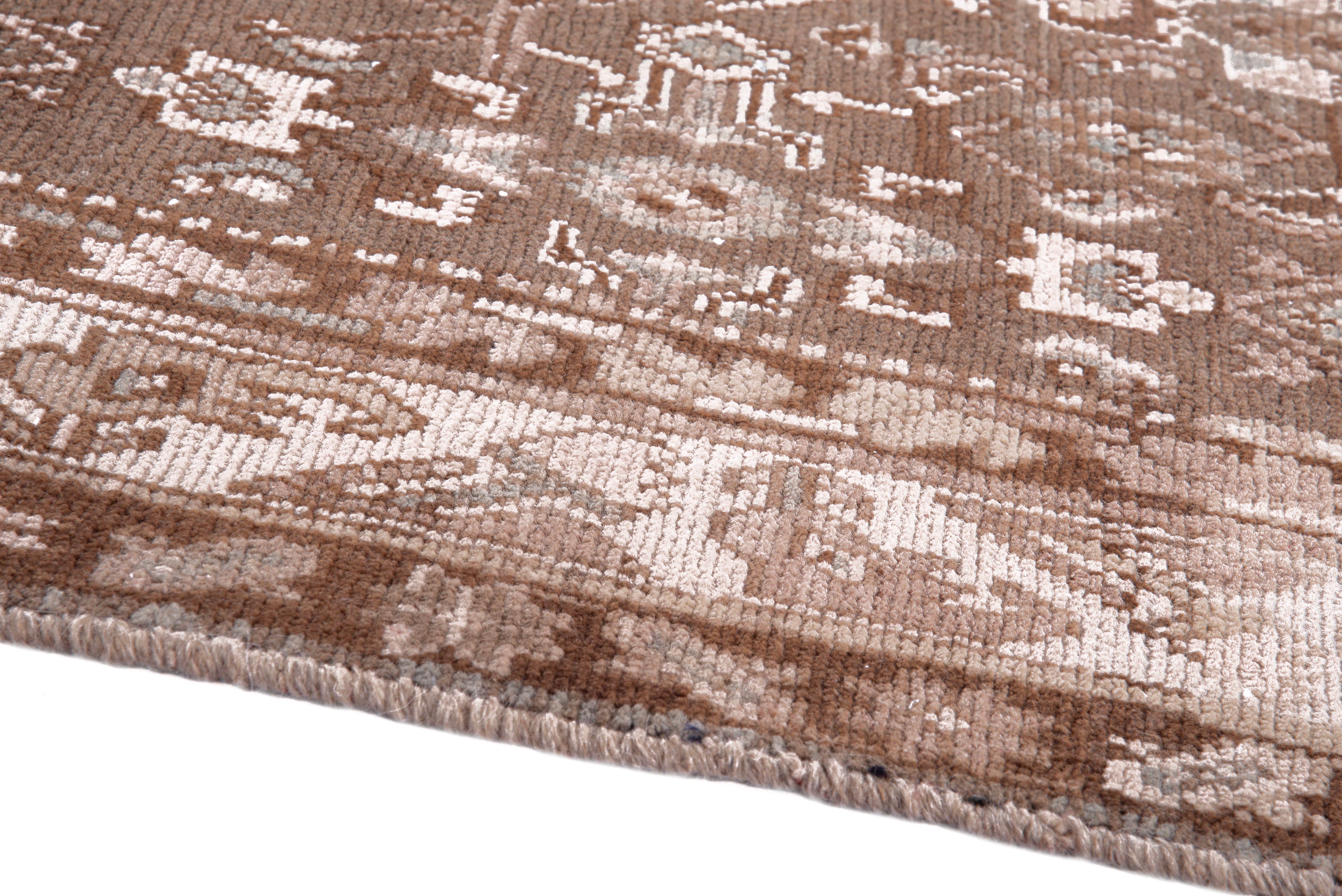 Persian Hamedan runner rug in taupe and dusty rose, view 8 of 16