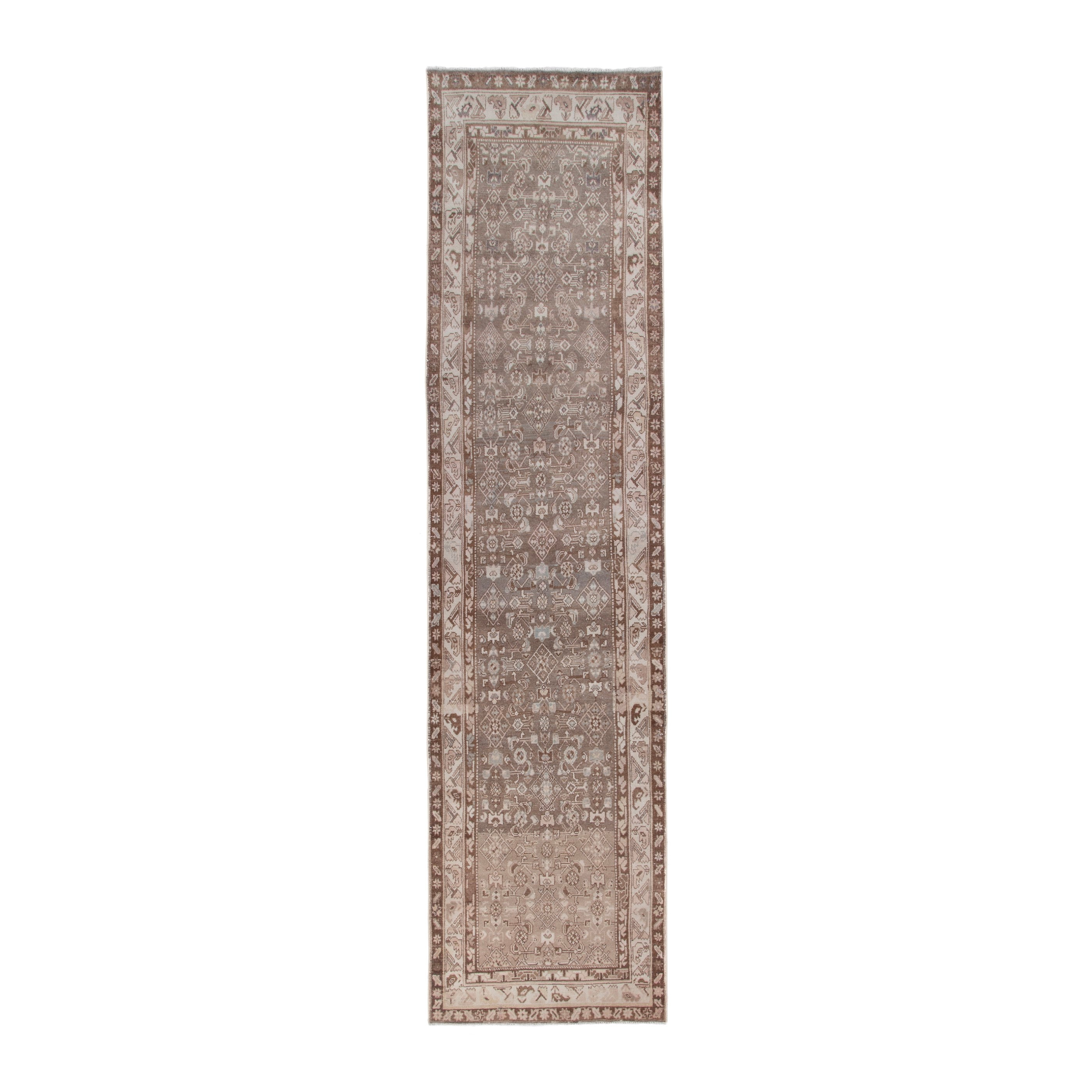 Persian Hamedan runner rug in taupe and dusty rose, 3'3" x 13'1"