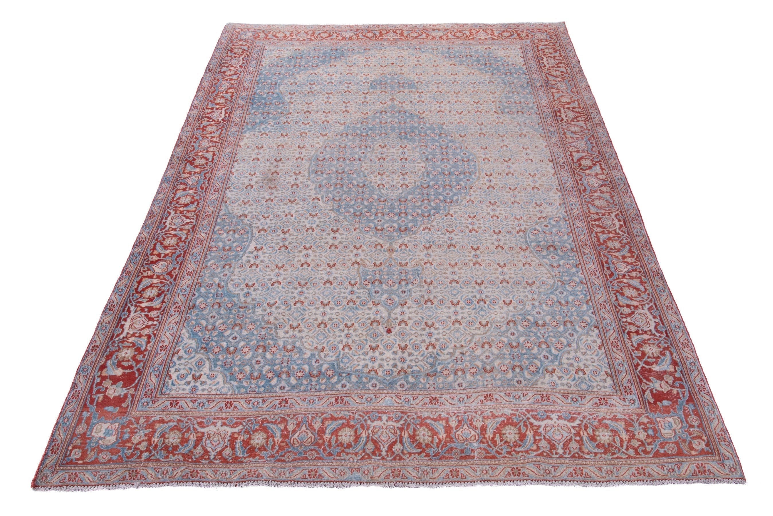 Persian Birjand area rug in cream and rust, view 3 of 17