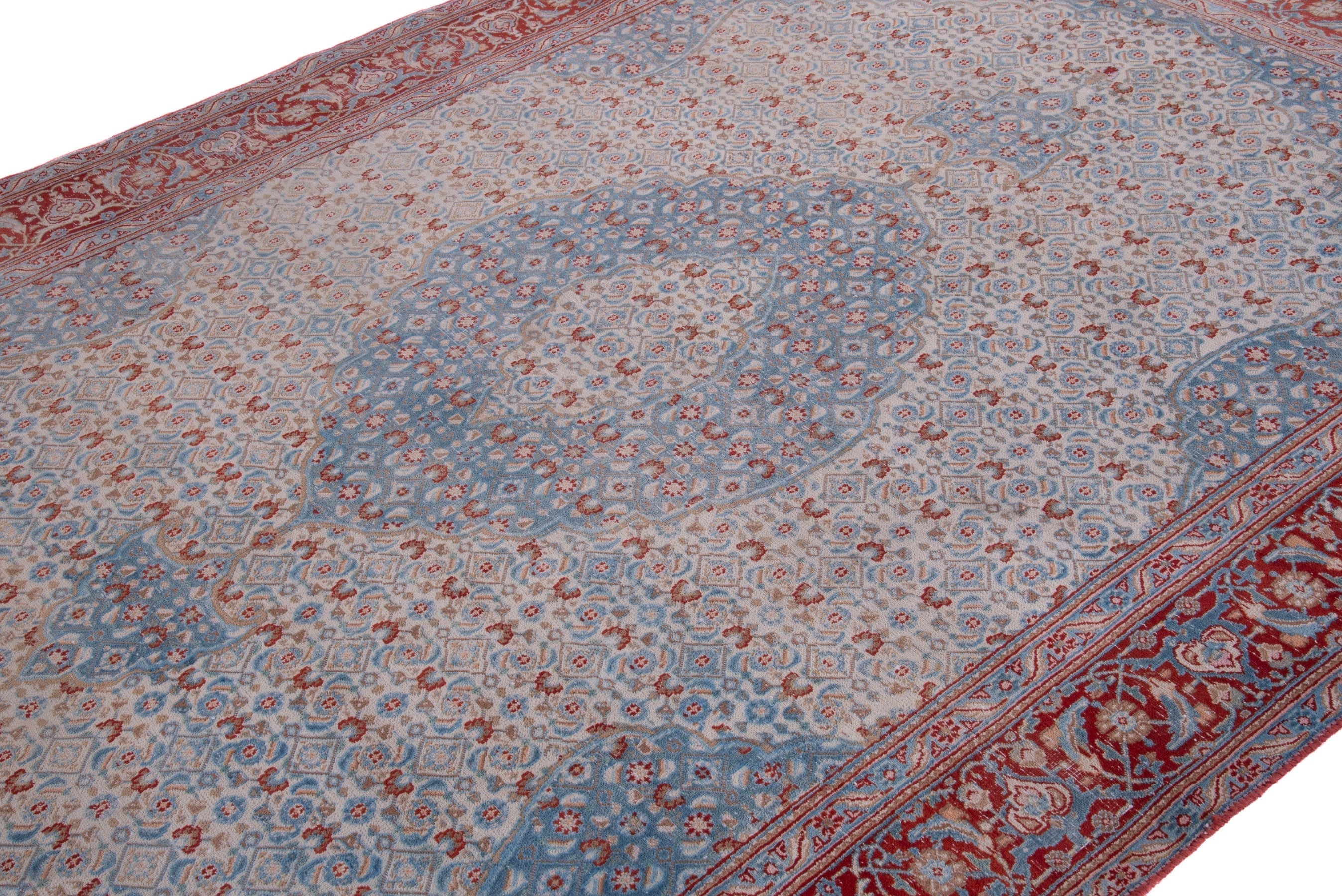 Persian Birjand area rug in cream and rust, view 6 of 17
