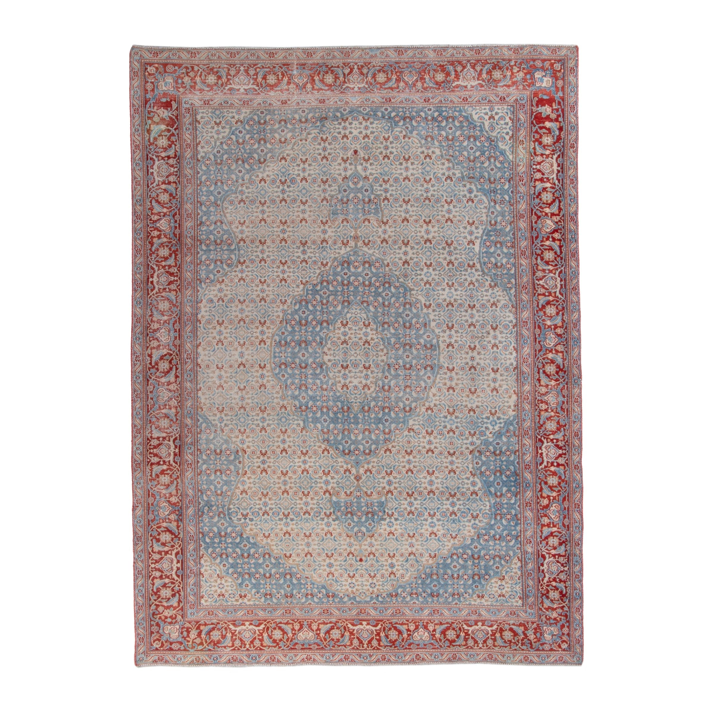 Persian Birjand area rug in cream and rust, 6'4" x 8'10"