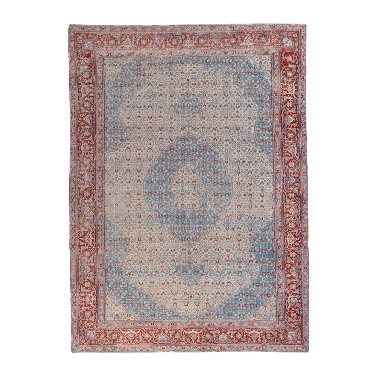 Persian Birjand area rug in cream and rust, 6'4" x 8'10"