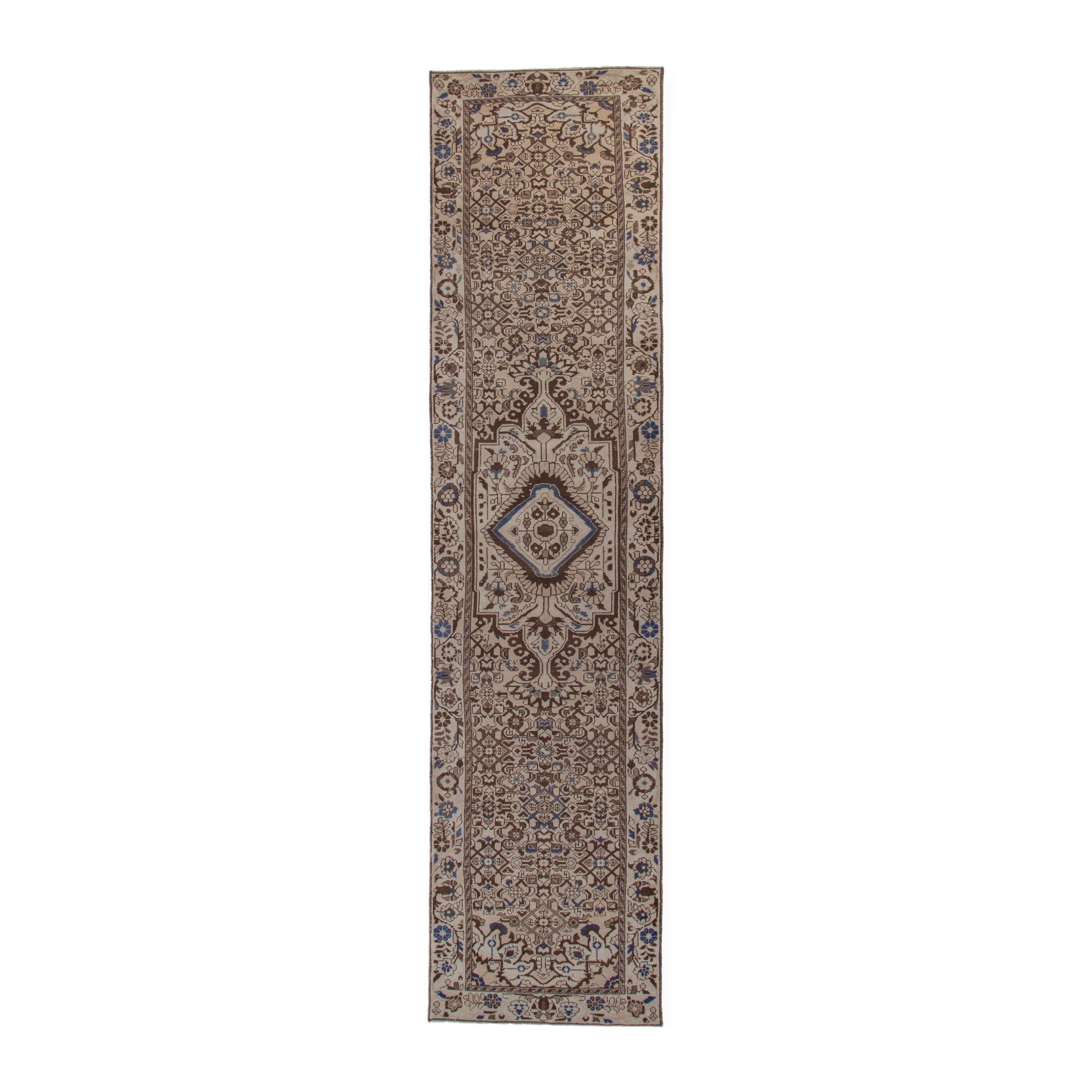 Persian Hamedan runner rug in beige and tan, 3'2" x 13'1"