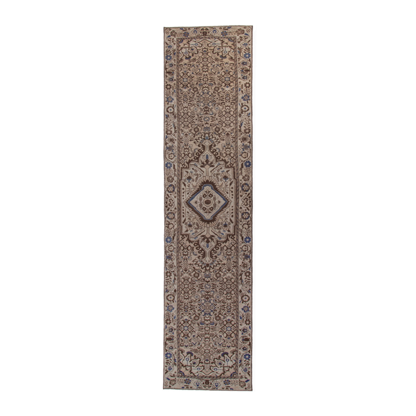 Persian Hamadan runner rug in beige and tan, 3'2" x 13'1"