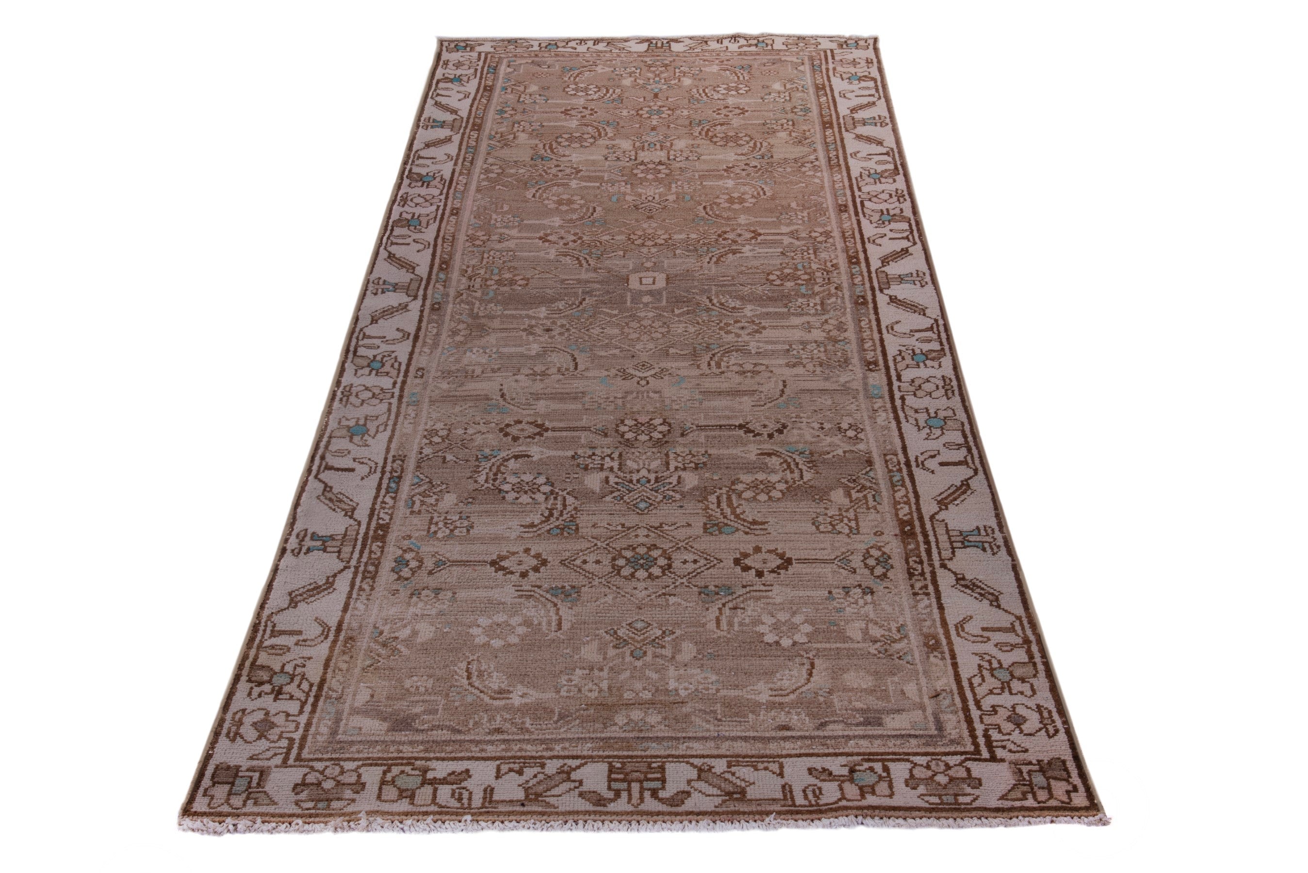 Persian Hamedan runner rug in taupe and greige, view 3 of 17