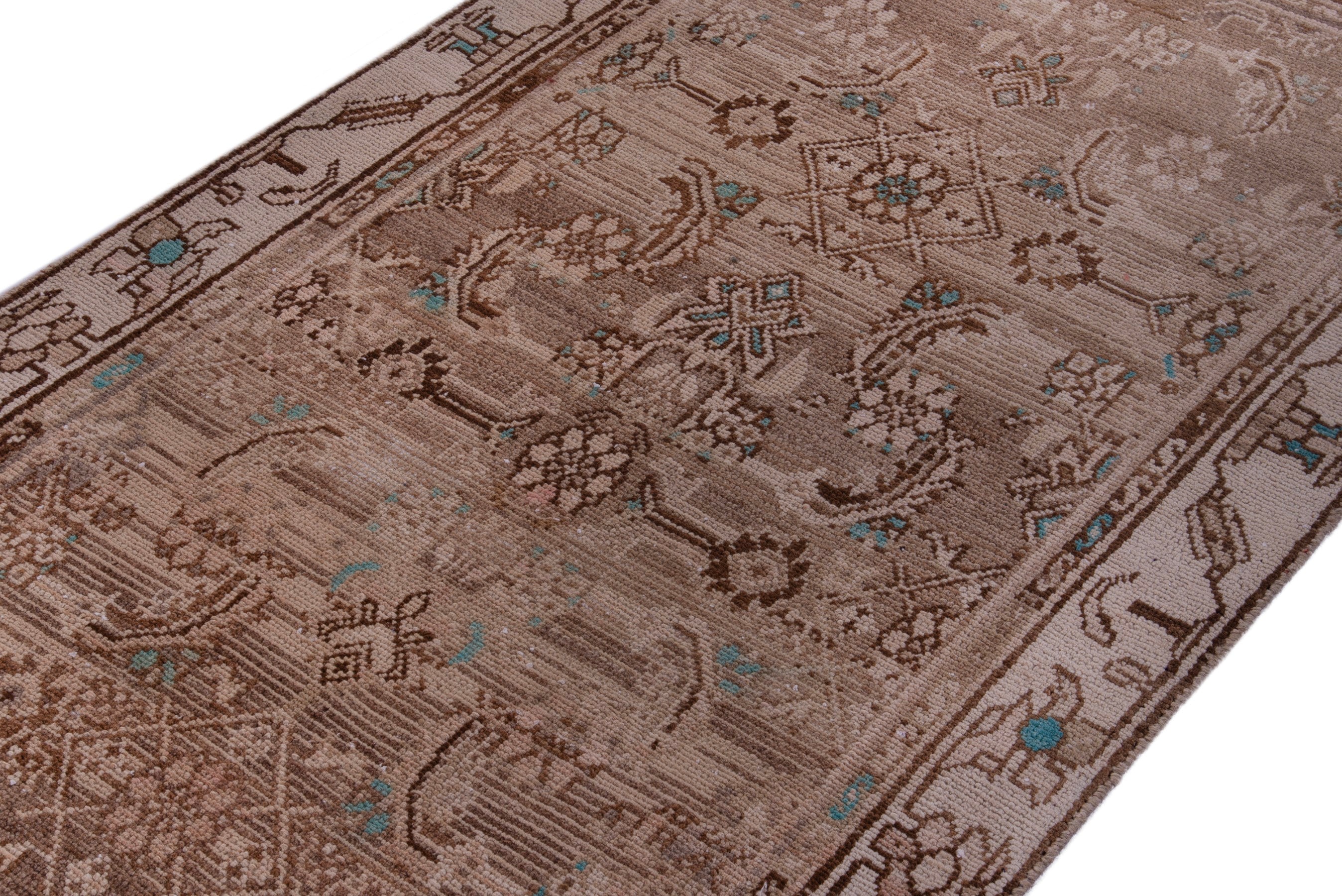 Persian Hamedan runner rug in taupe and greige, view 6 of 17