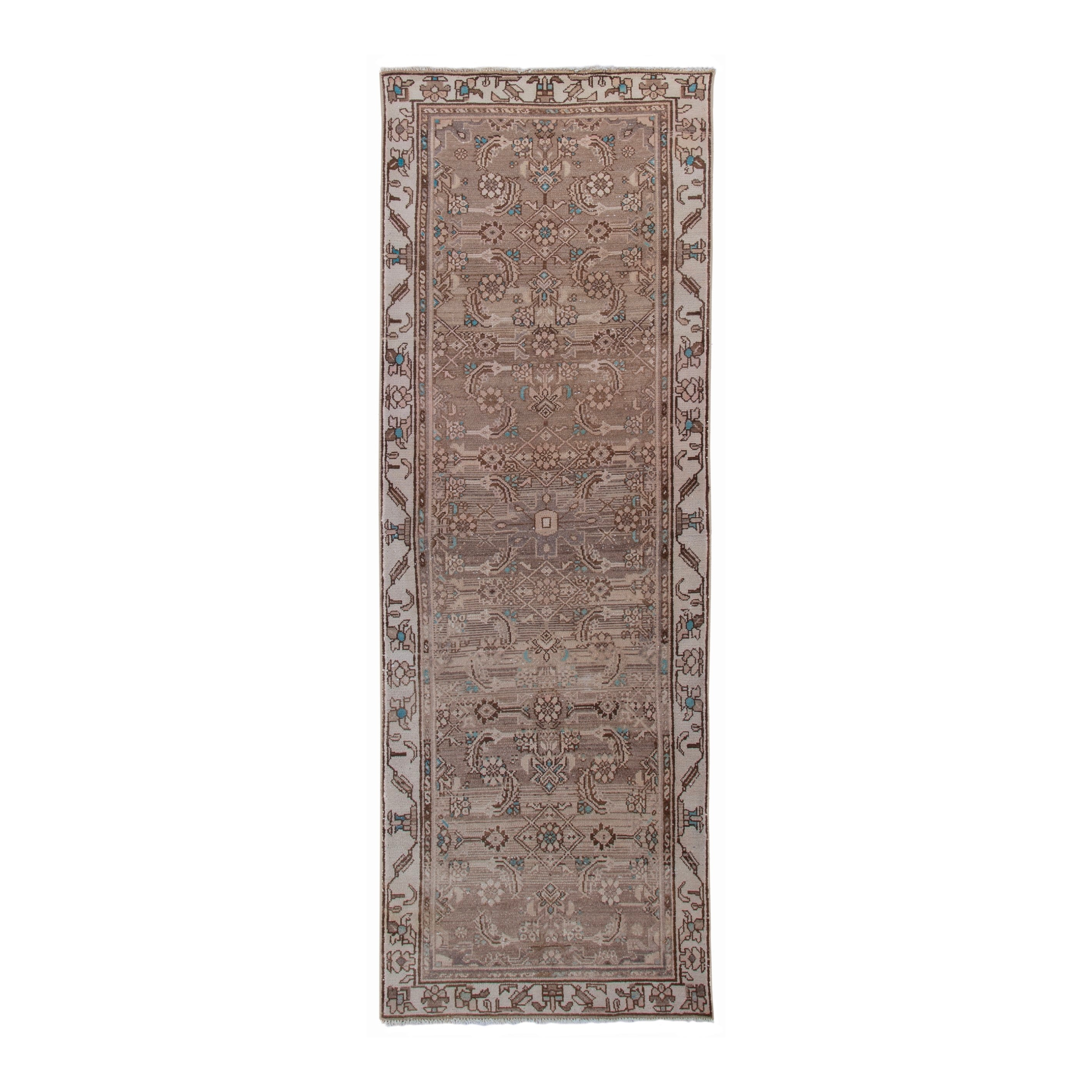 Persian Hamedan runner rug in taupe and greige, 3'3" x 9'4"