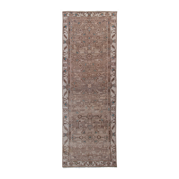 Persian Hamadan runner rug in taupe and greige, 3'3" x 9'4"