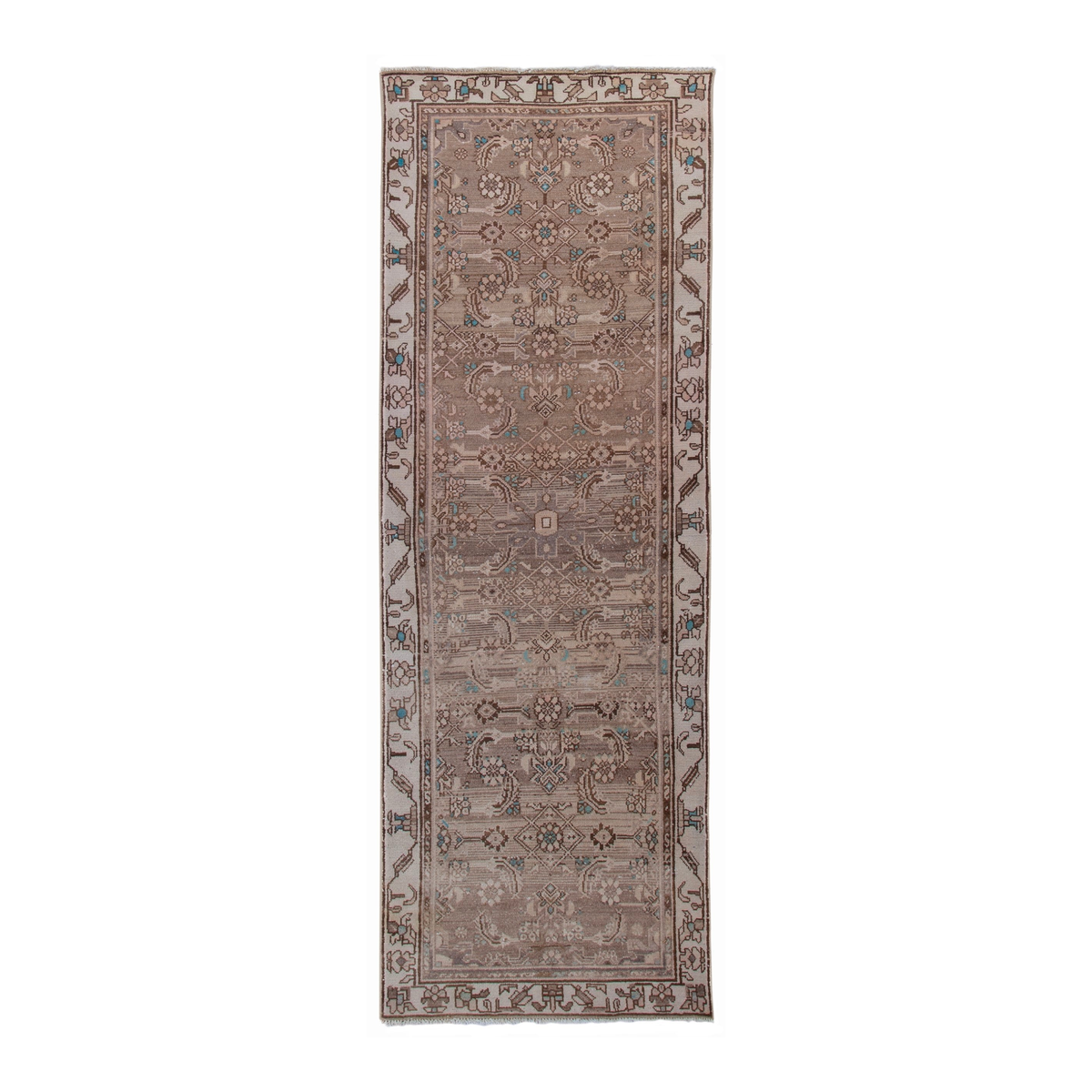 Persian Hamedan runner rug in taupe and greige, 3'3" x 9'4"