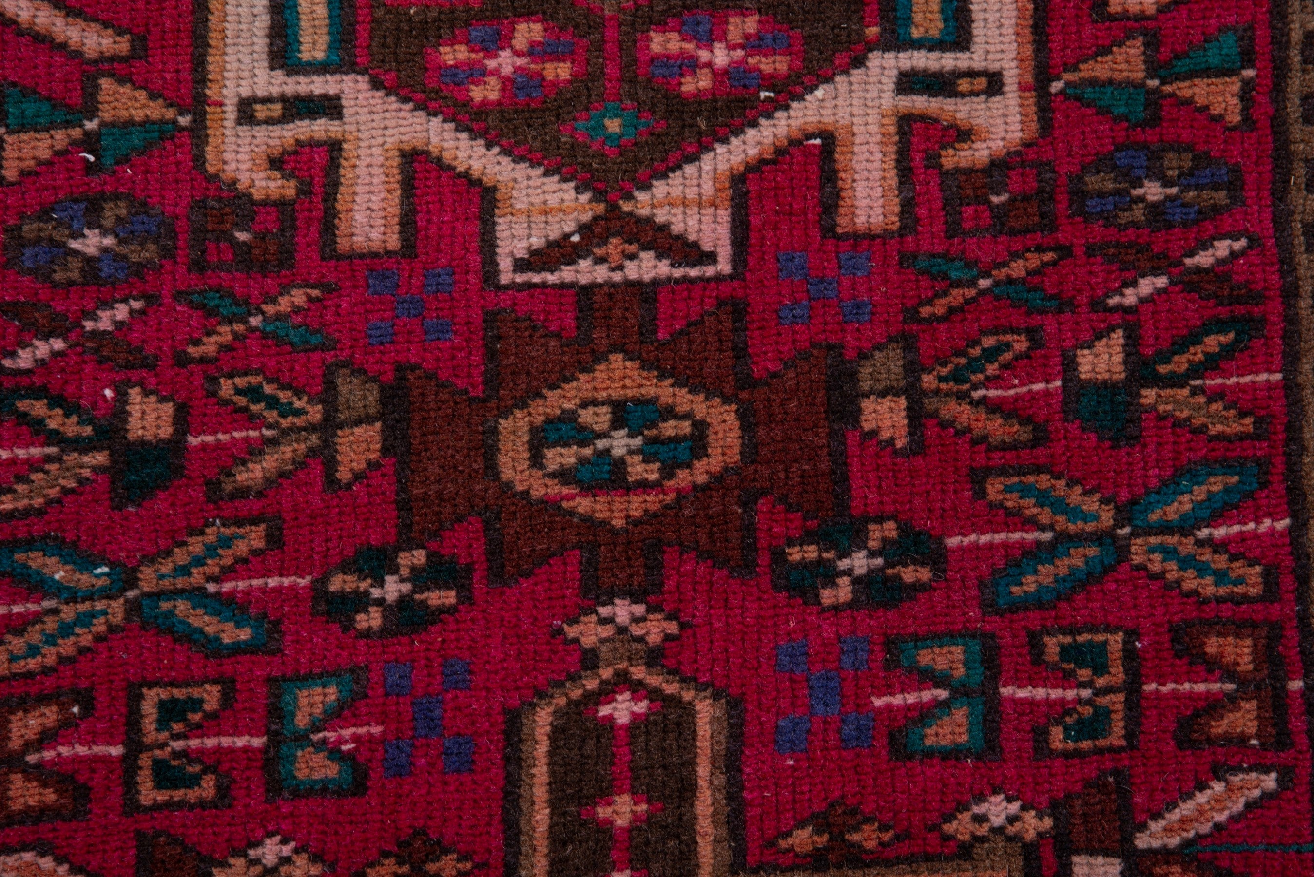 Persian Gharajeh runner rug in deep red and off-white, view 10 of 15