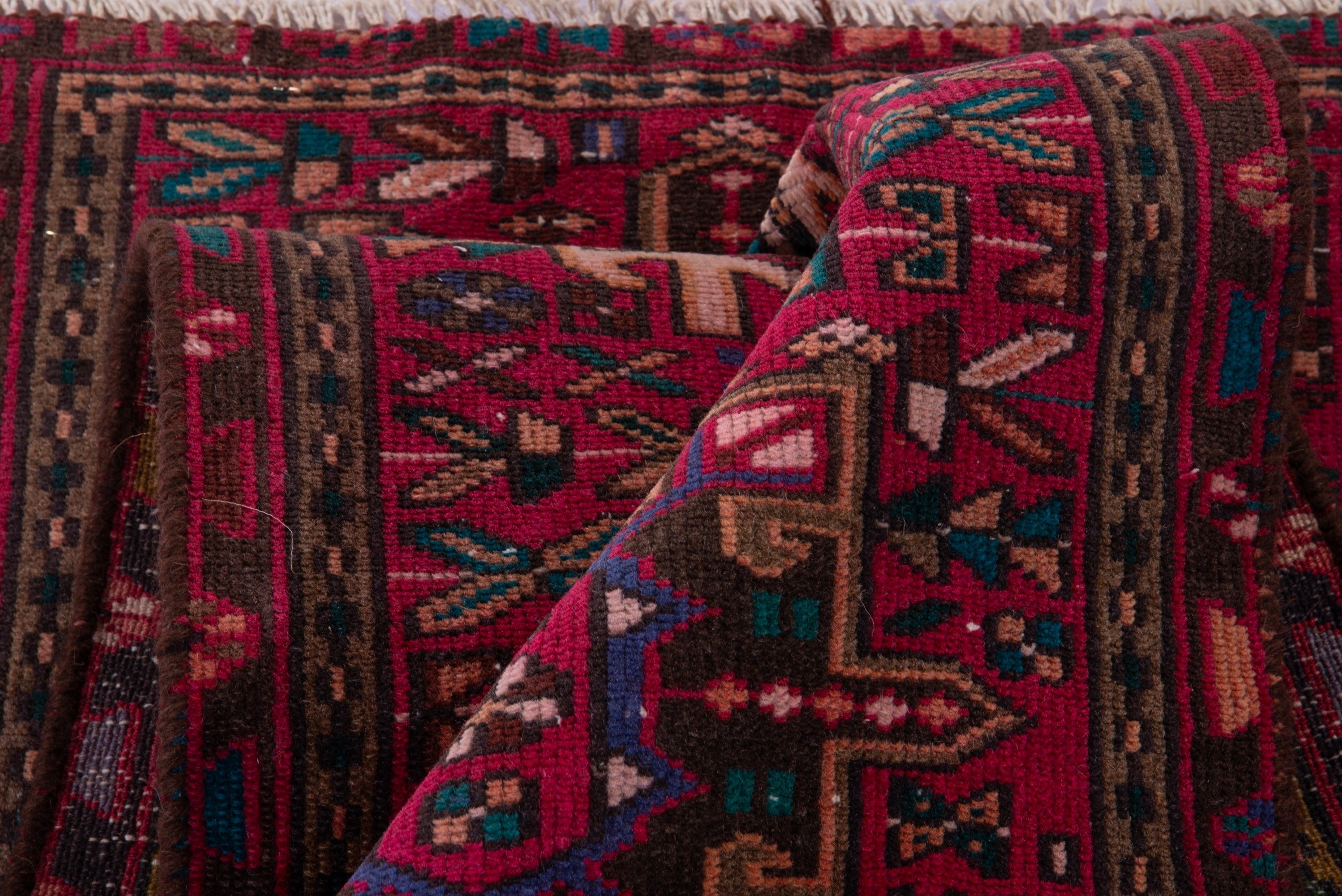 Persian Gharajeh runner rug in deep red and off-white, view 11 of 15