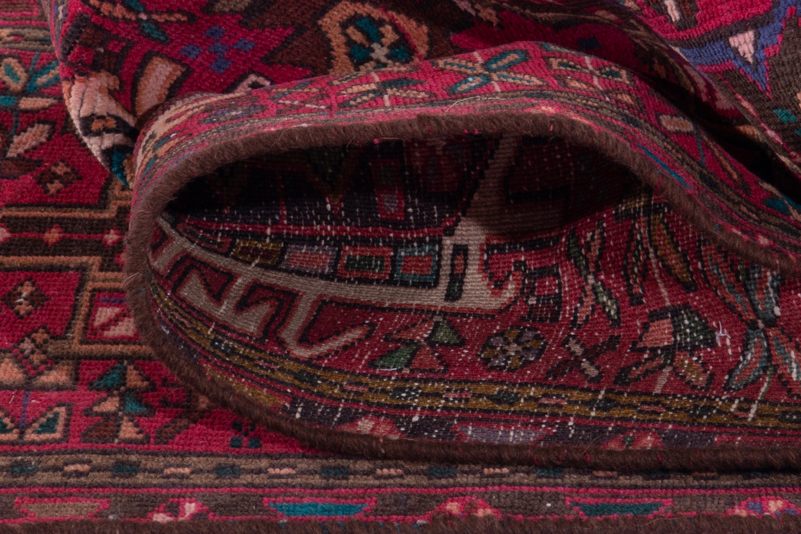 Persian Gharajeh runner rug in deep red and off-white, view 12 of 15