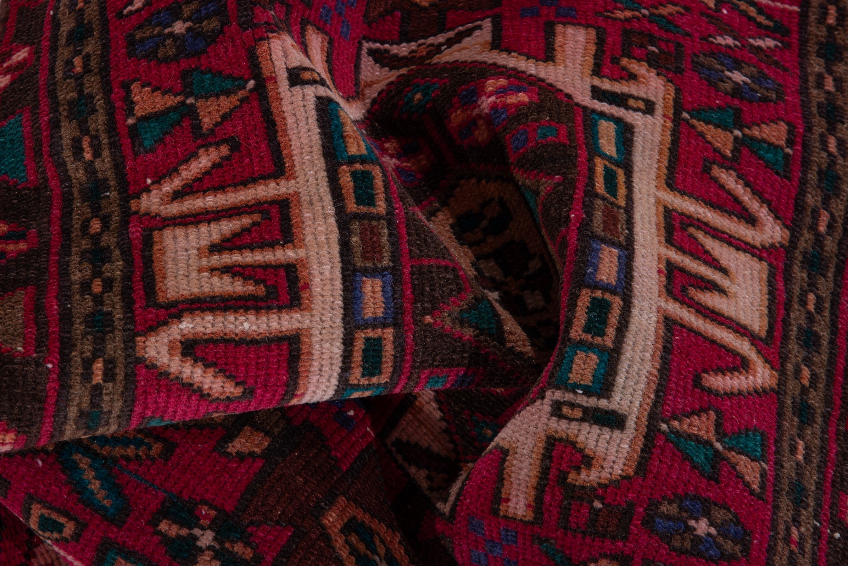 Persian Gharajeh runner rug in deep red and off-white, view 13 of 15