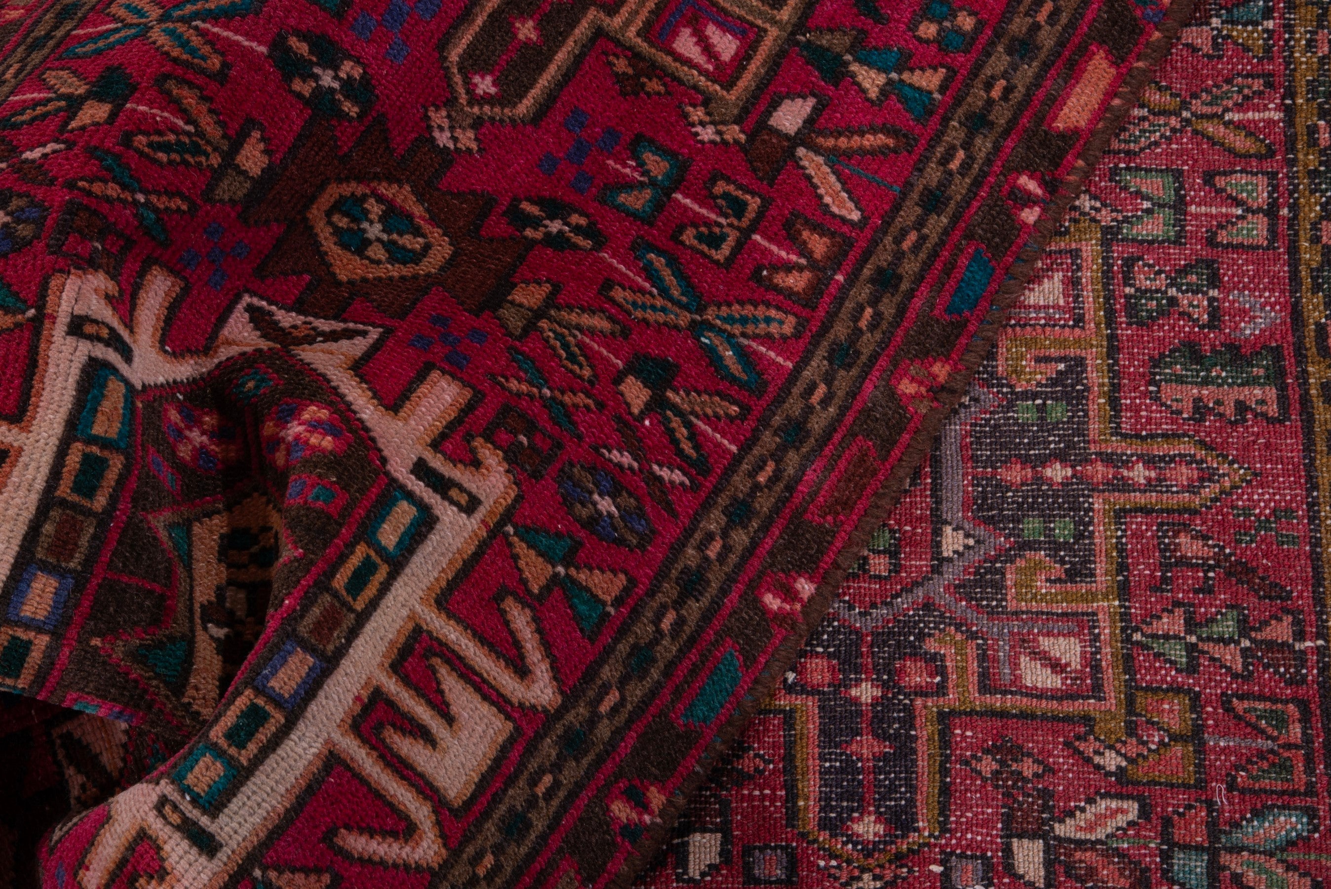 Persian Gharajeh runner rug in deep red and off-white, view 14 of 15
