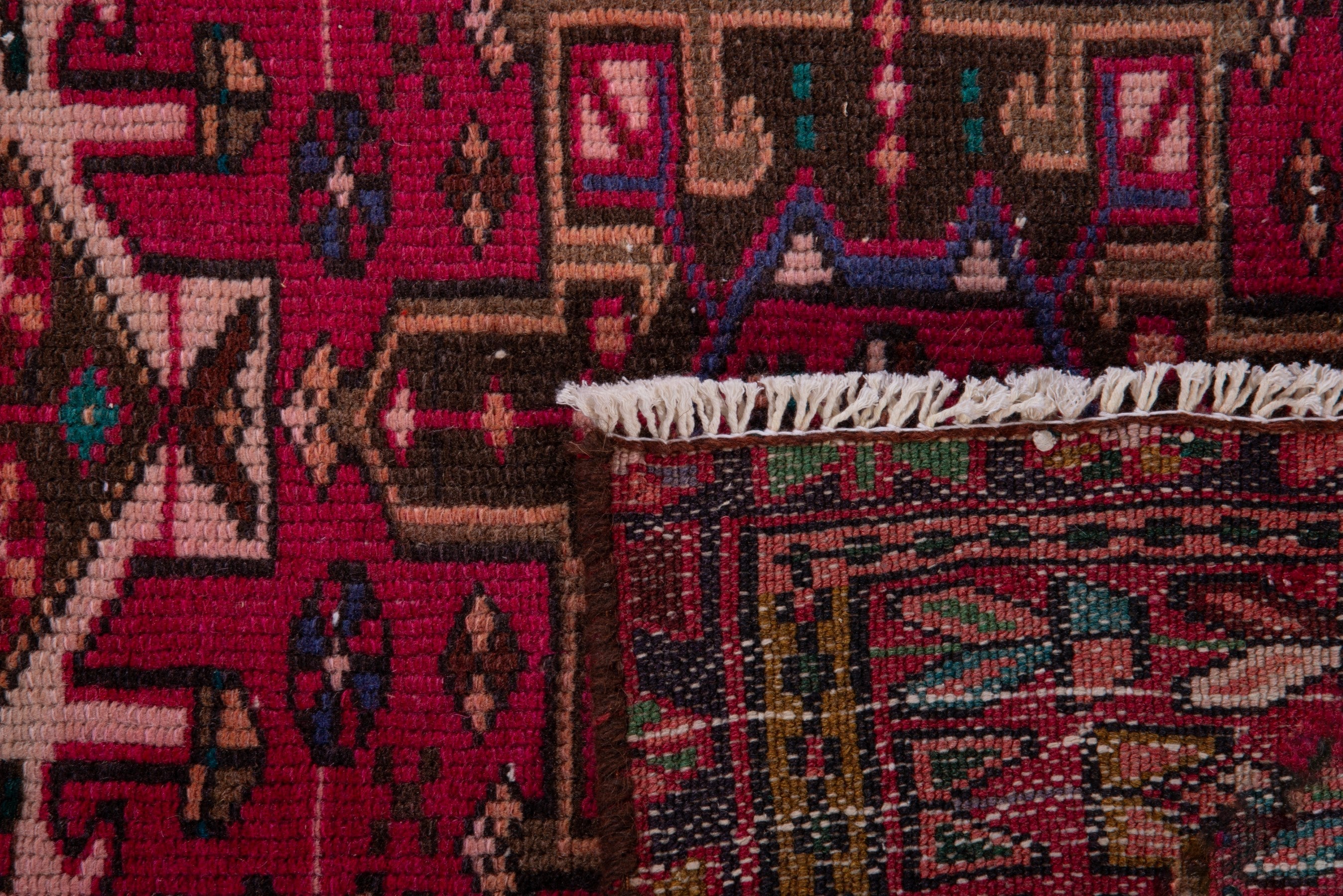 Persian Gharajeh runner rug in deep red and off-white, view 15 of 15