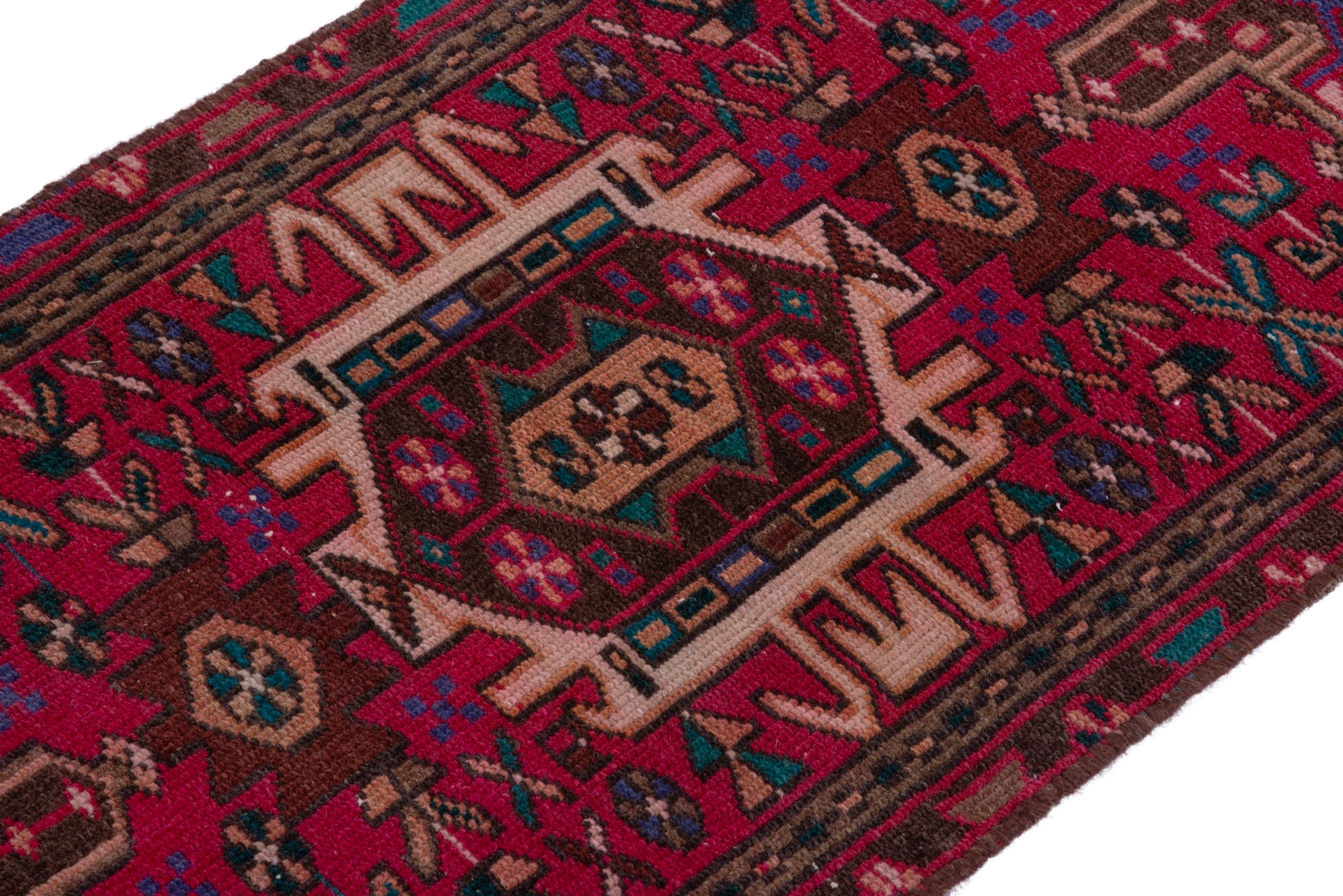 Persian Gharajeh runner rug in deep red and off-white, view 6 of 15
