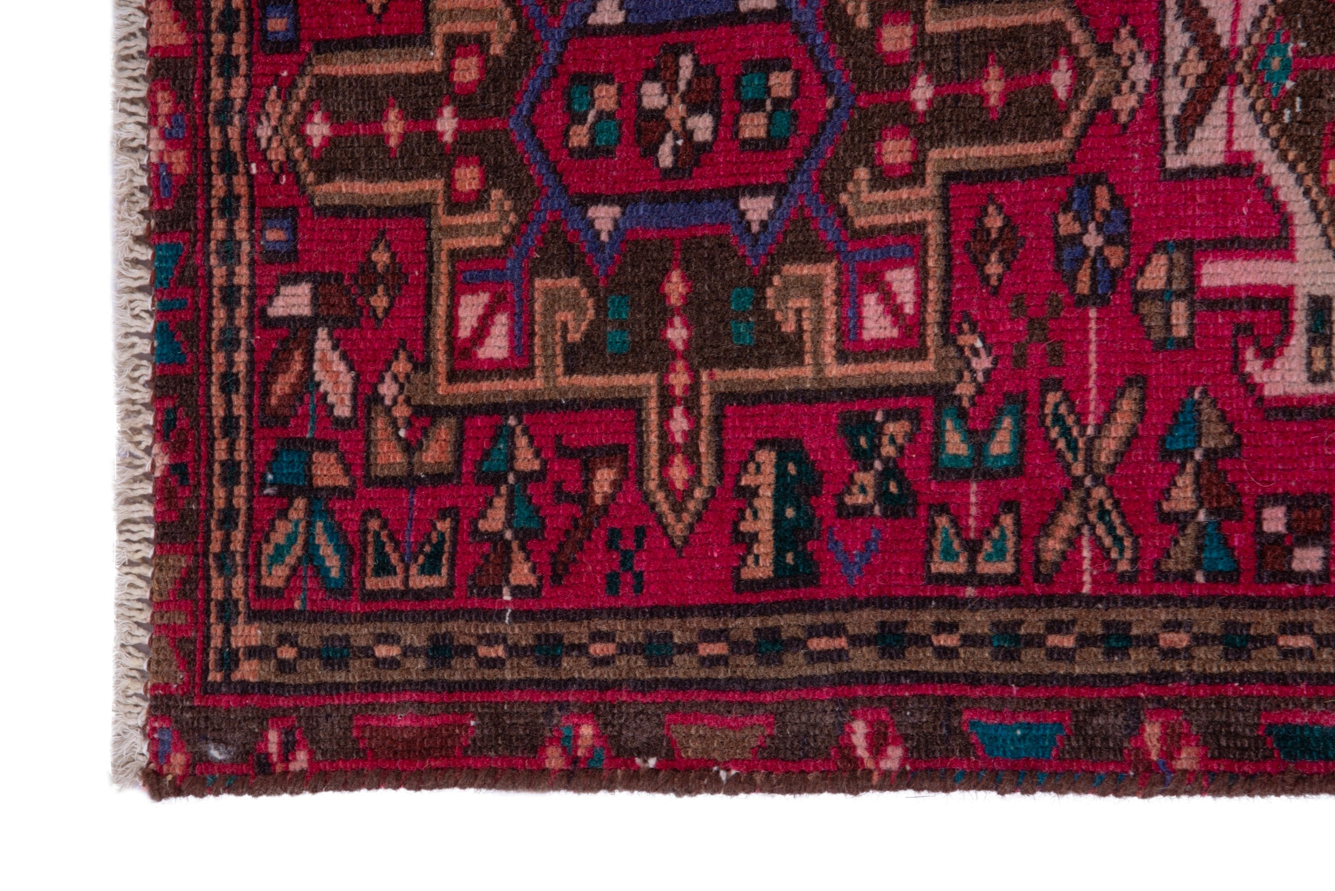Persian Gharajeh runner rug in deep red and off-white, view 5 of 15