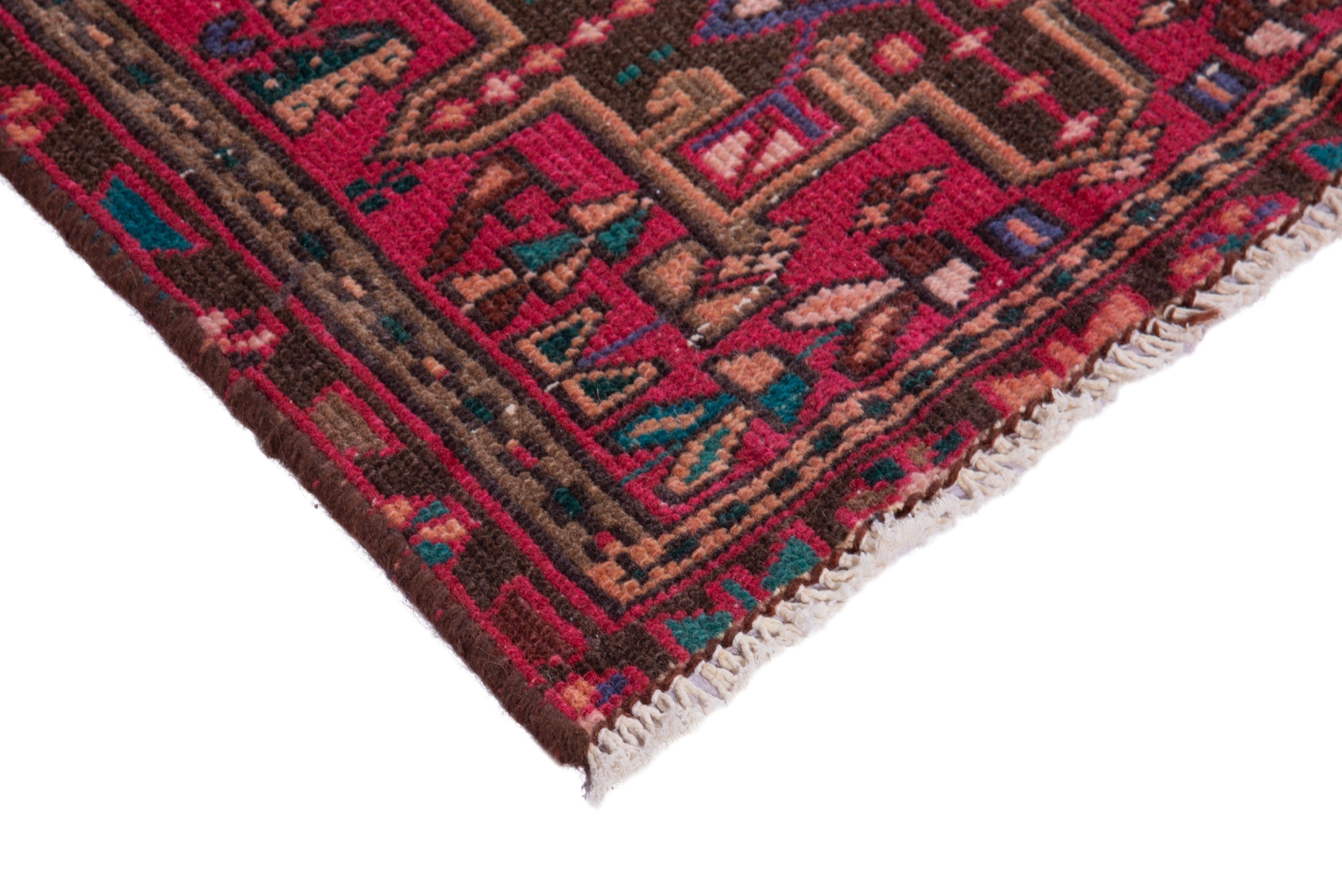 Persian Gharajeh runner rug in deep red and off-white, view 4 of 15