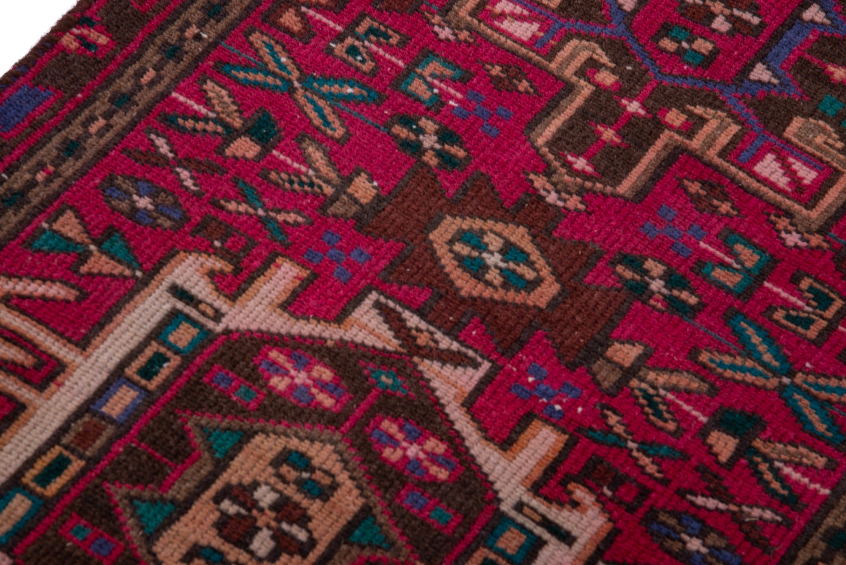 Persian Gharajeh runner rug in deep red and off-white, view 7 of 15