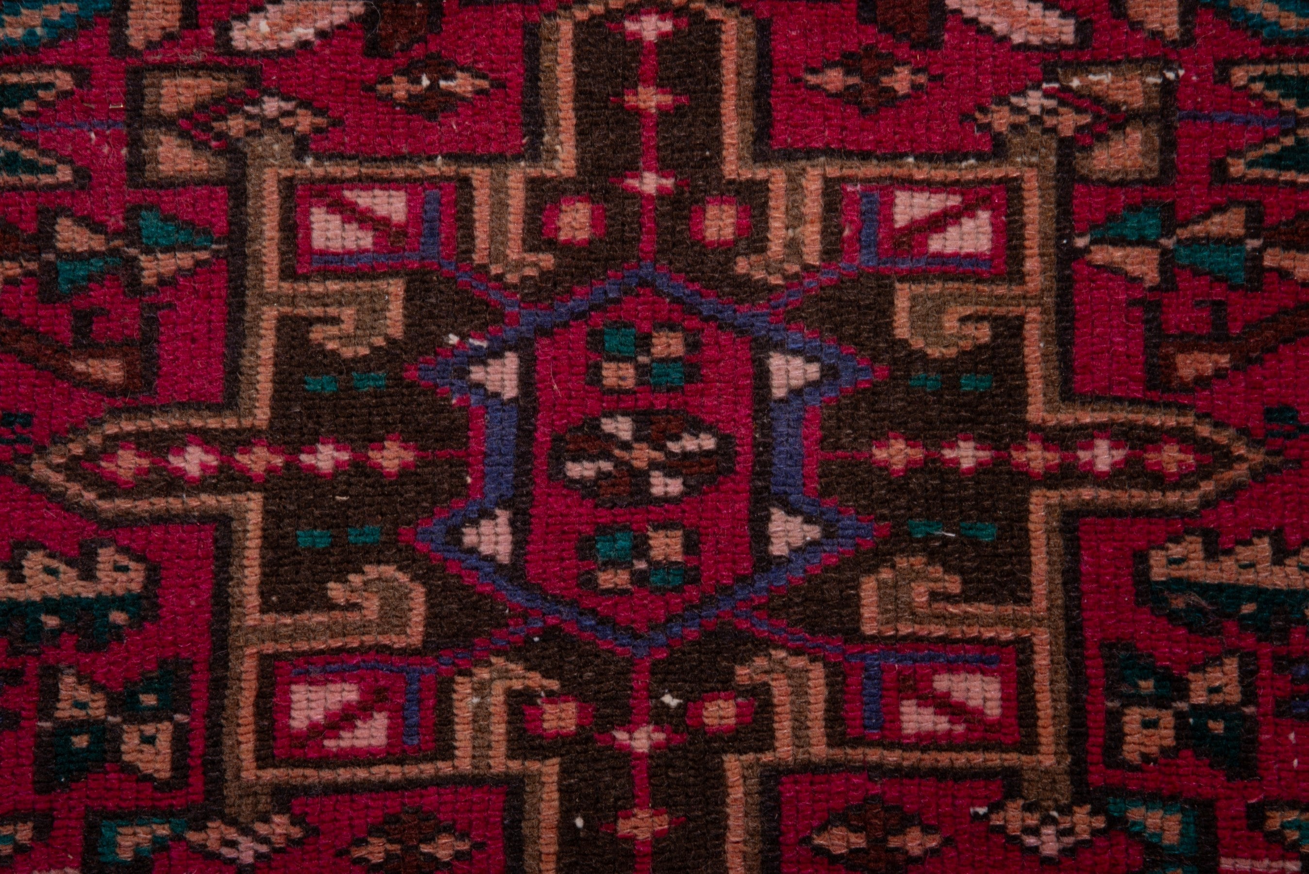 Persian Gharajeh runner rug in deep red and off-white, view 9 of 15